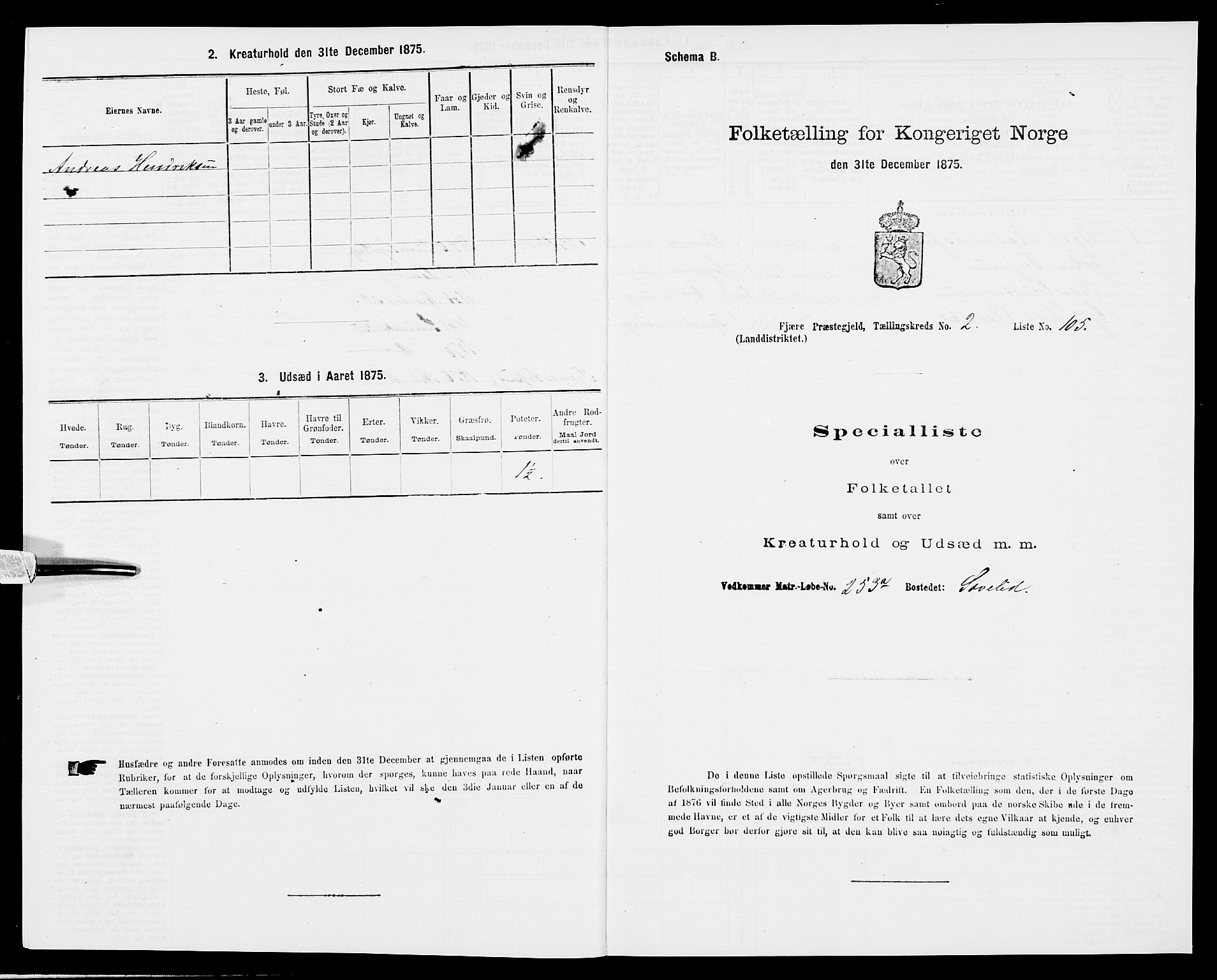 SAK, 1875 census for 0923L Fjære/Fjære, 1875, p. 737