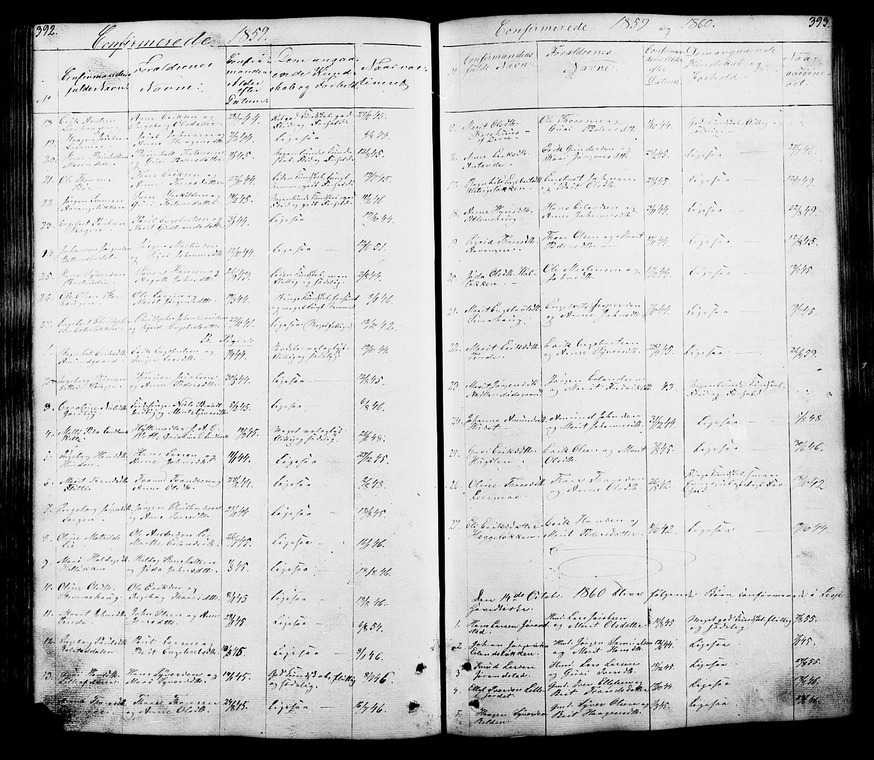 Lesja prestekontor, SAH/PREST-068/H/Ha/Hab/L0005: Parish register (copy) no. 5, 1850-1894, p. 392-393
