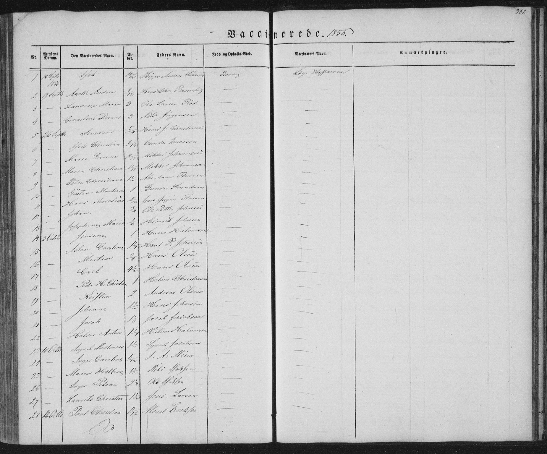 Brevik kirkebøker, AV/SAKO-A-255/F/Fa/L0005: Parish register (official) no. 5, 1847-1865, p. 352