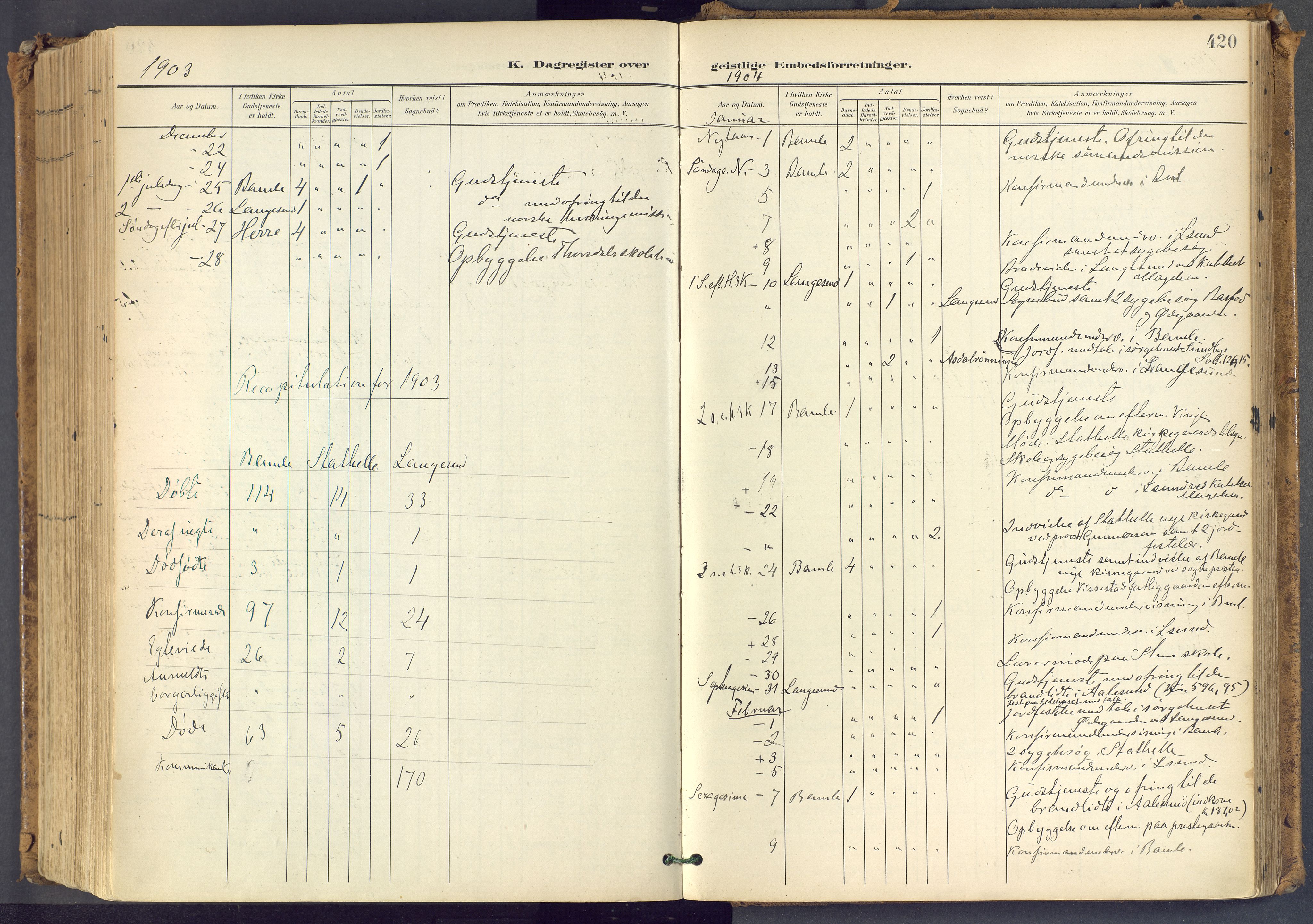 Bamble kirkebøker, SAKO/A-253/F/Fa/L0009: Parish register (official) no. I 9, 1901-1917, p. 420