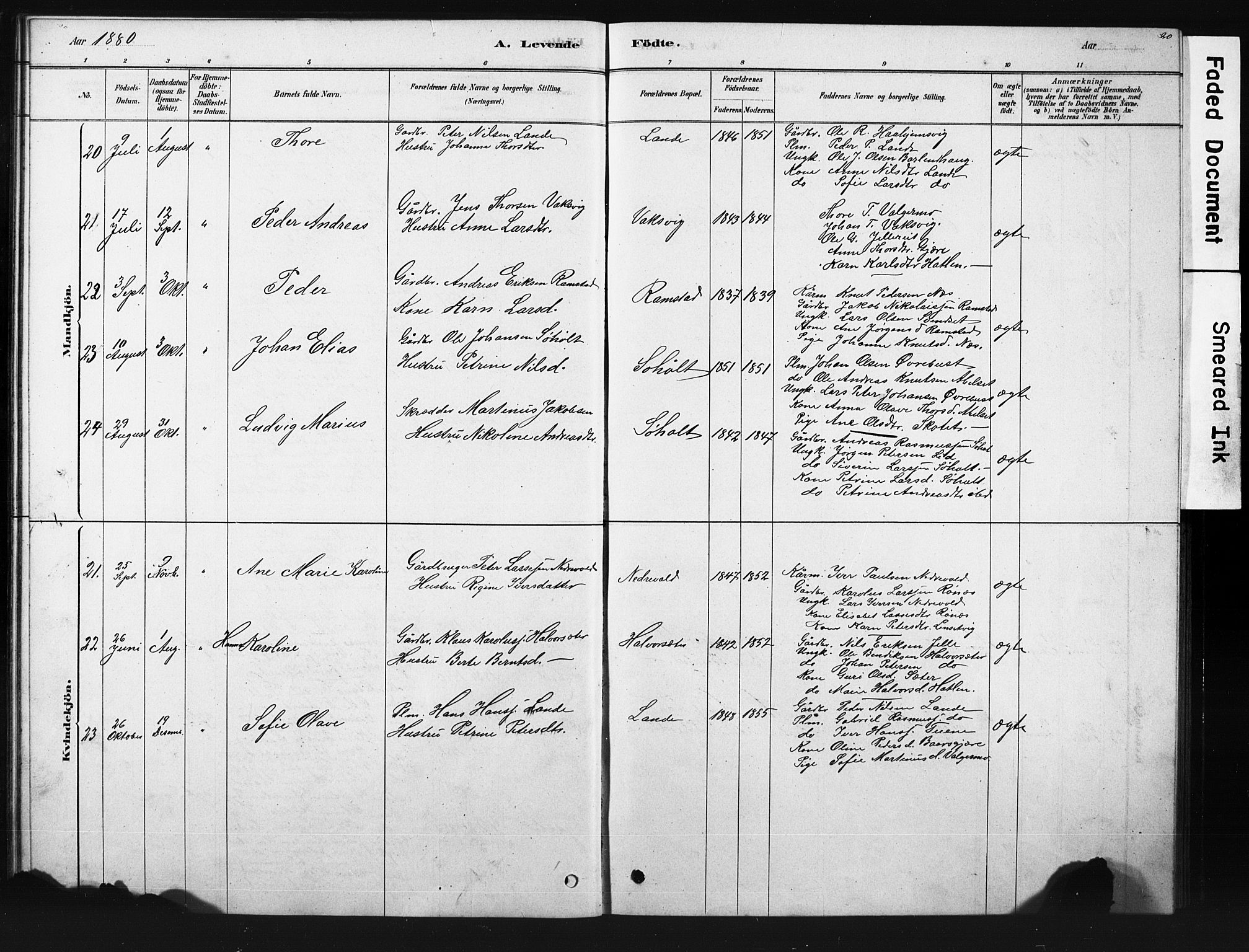 Ministerialprotokoller, klokkerbøker og fødselsregistre - Møre og Romsdal, AV/SAT-A-1454/522/L0326: Parish register (copy) no. 522C05, 1878-1890, p. 20