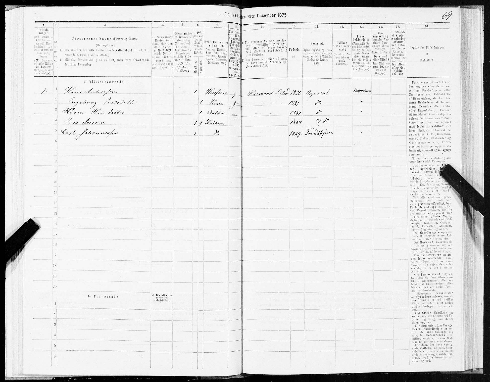 SAT, 1875 census for 1662P Klæbu, 1875, p. 2069