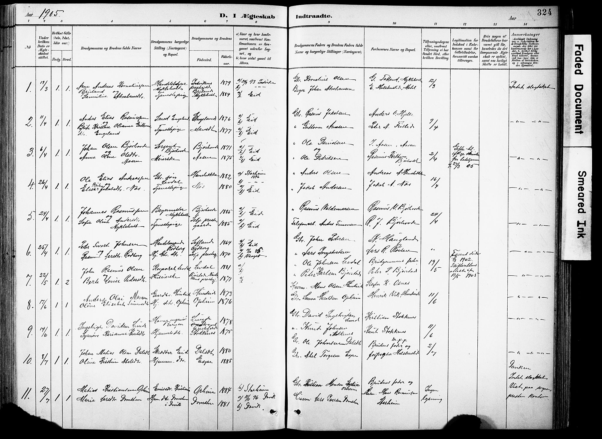 Eid sokneprestembete, SAB/A-82301/H/Hab/Habb/L0002: Parish register (copy) no. B 2, 1882-1907, p. 324