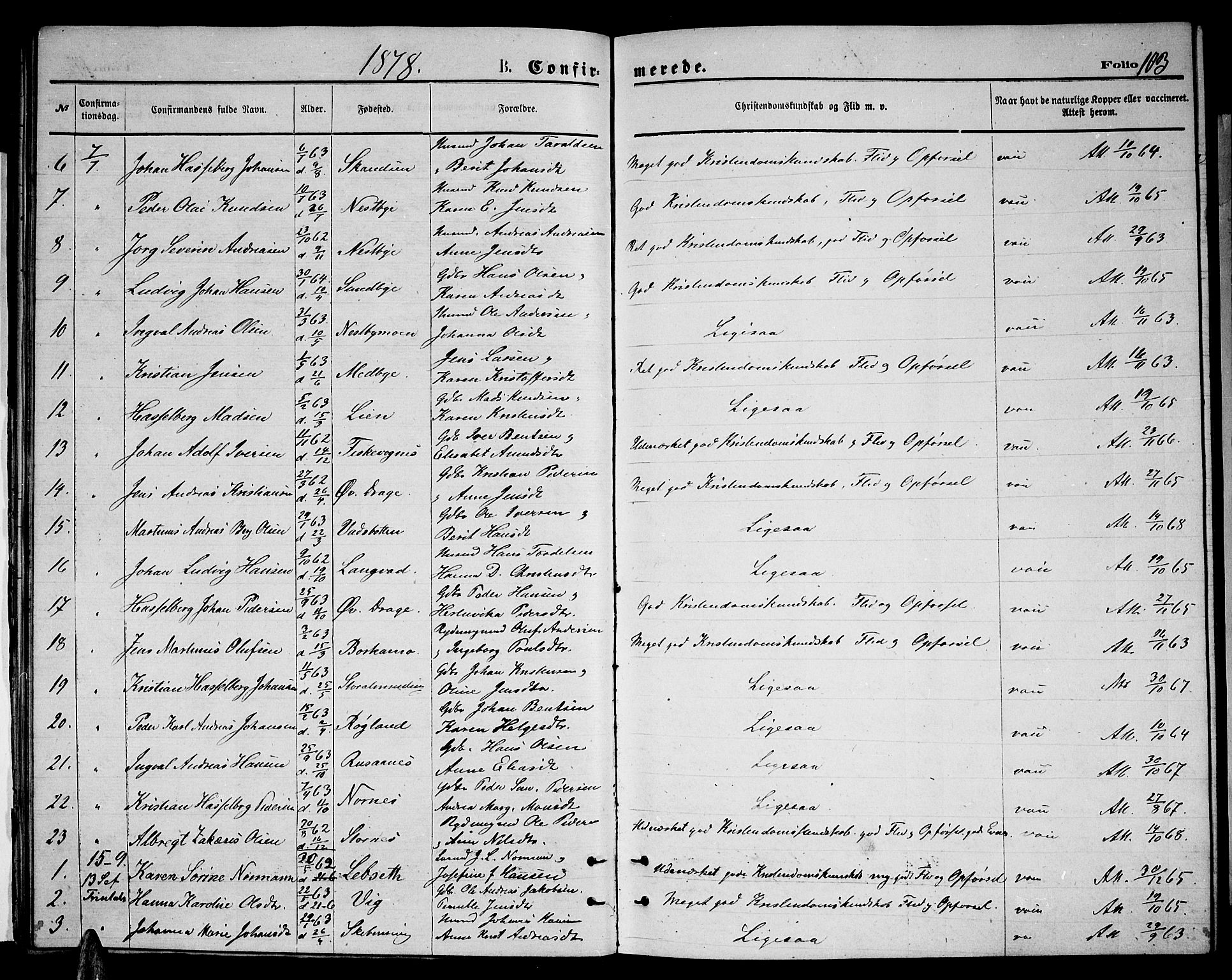 Ministerialprotokoller, klokkerbøker og fødselsregistre - Nordland, SAT/A-1459/847/L0679: Parish register (copy) no. 847C07, 1870-1888, p. 103