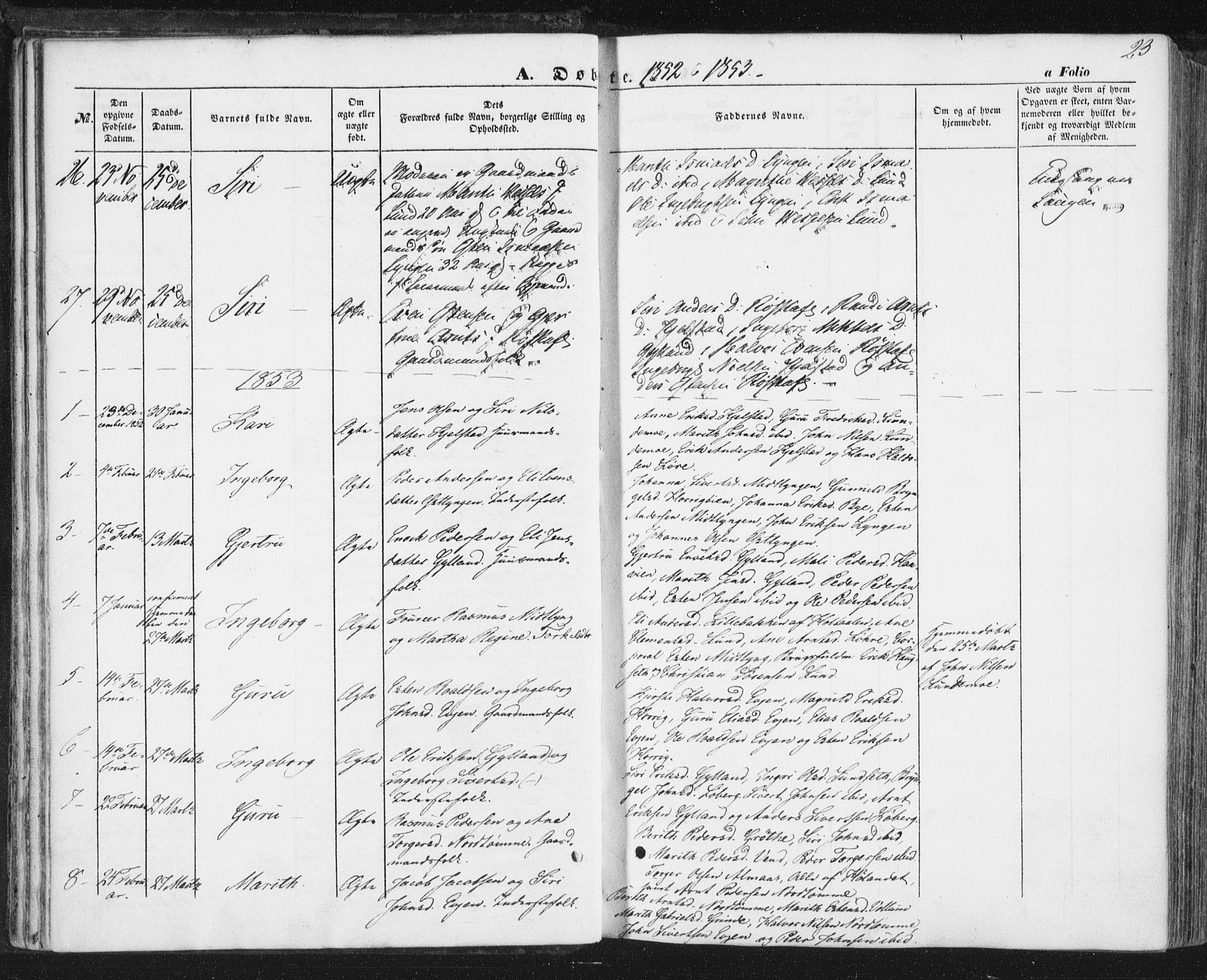 Ministerialprotokoller, klokkerbøker og fødselsregistre - Sør-Trøndelag, SAT/A-1456/692/L1103: Parish register (official) no. 692A03, 1849-1870, p. 23