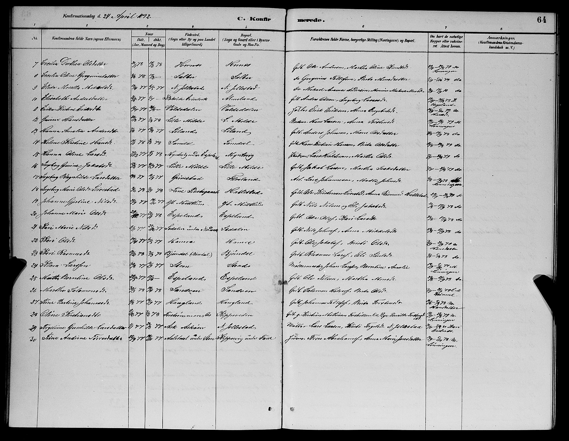 Fana Sokneprestembete, SAB/A-75101/H/Hab/Haba/L0002: Parish register (copy) no. A 2, 1889-1895, p. 64