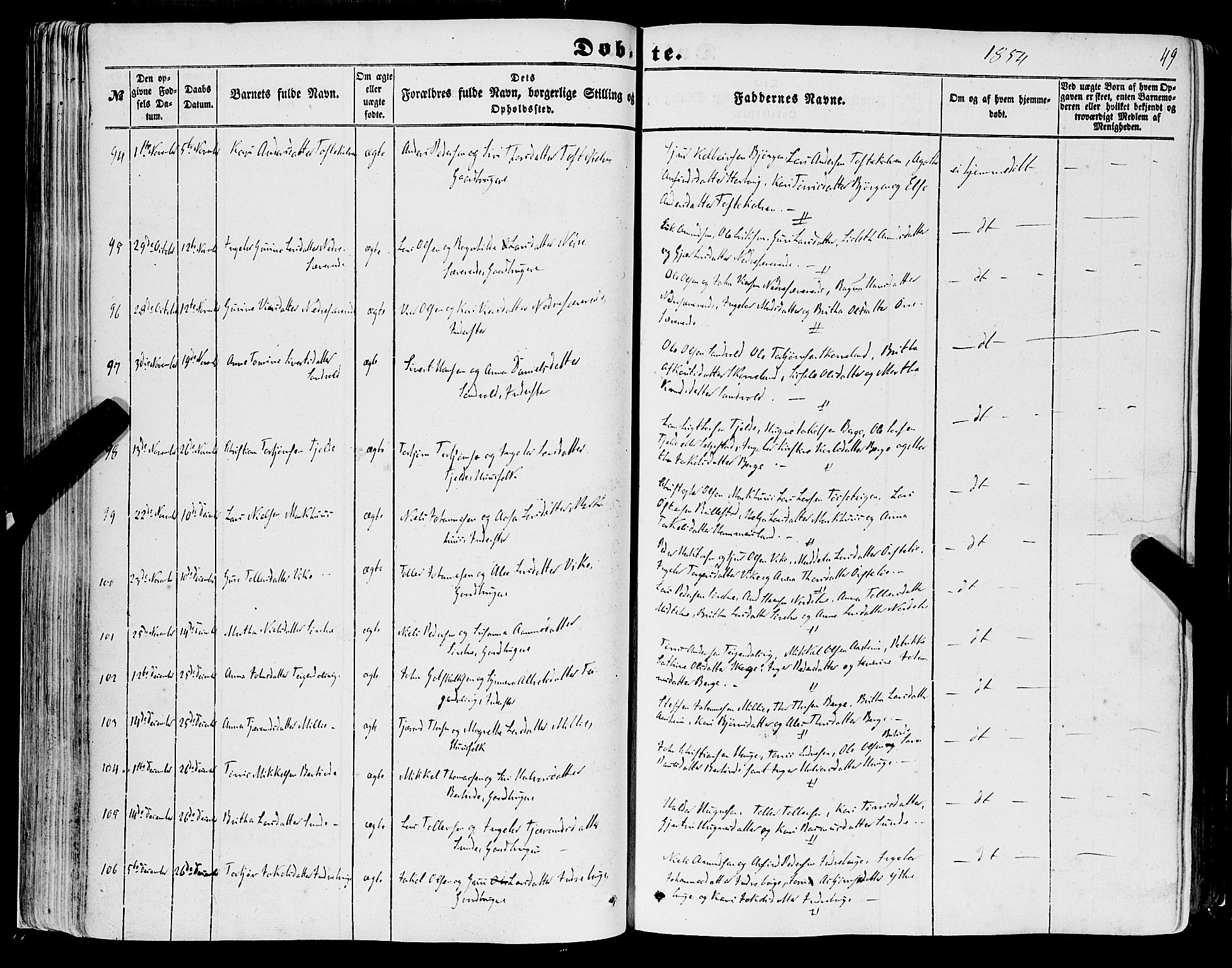 Skånevik sokneprestembete, AV/SAB-A-77801/H/Haa: Parish register (official) no. A 5I, 1848-1869, p. 49