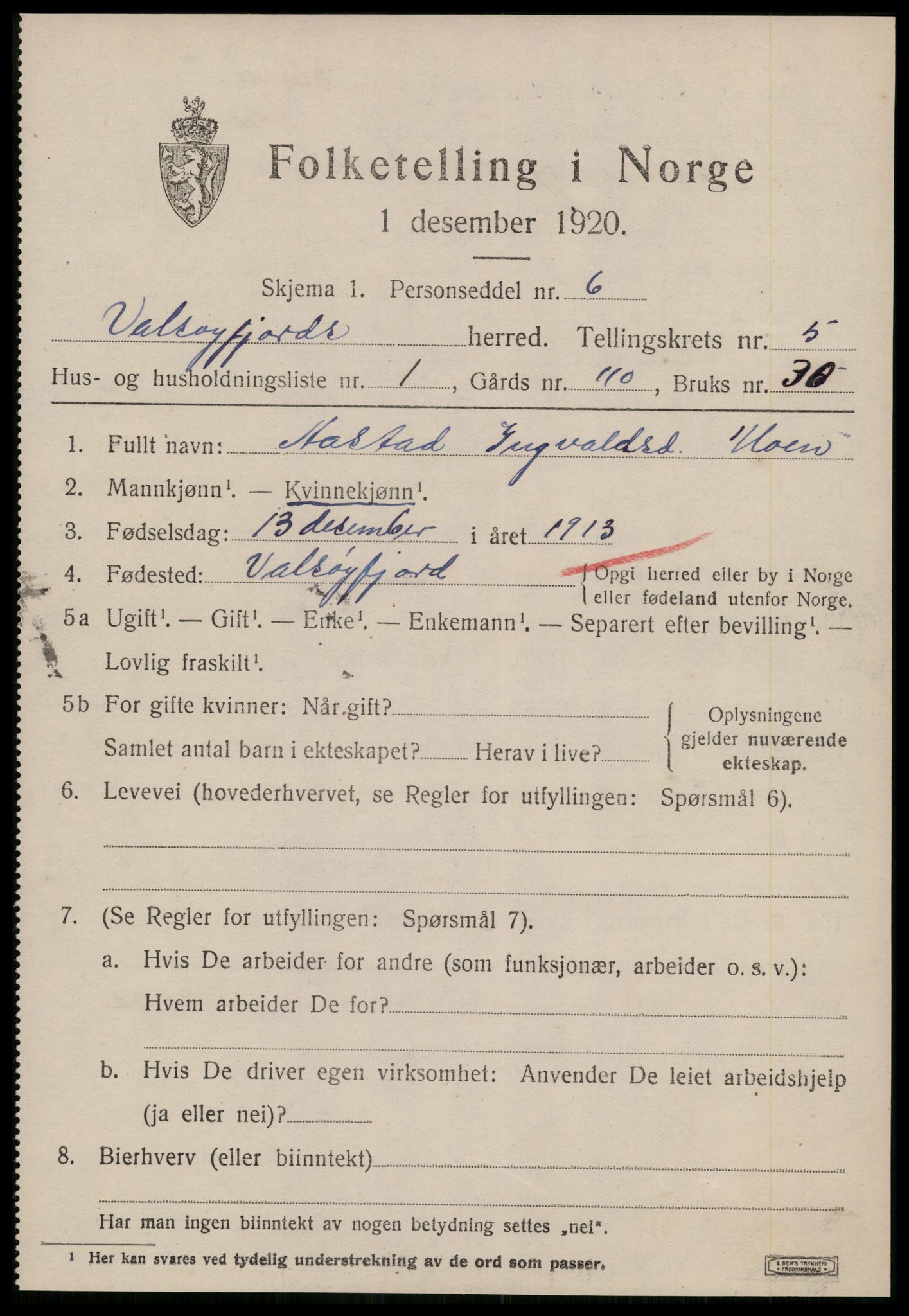 SAT, 1920 census for Valsøyfjord, 1920, p. 2389