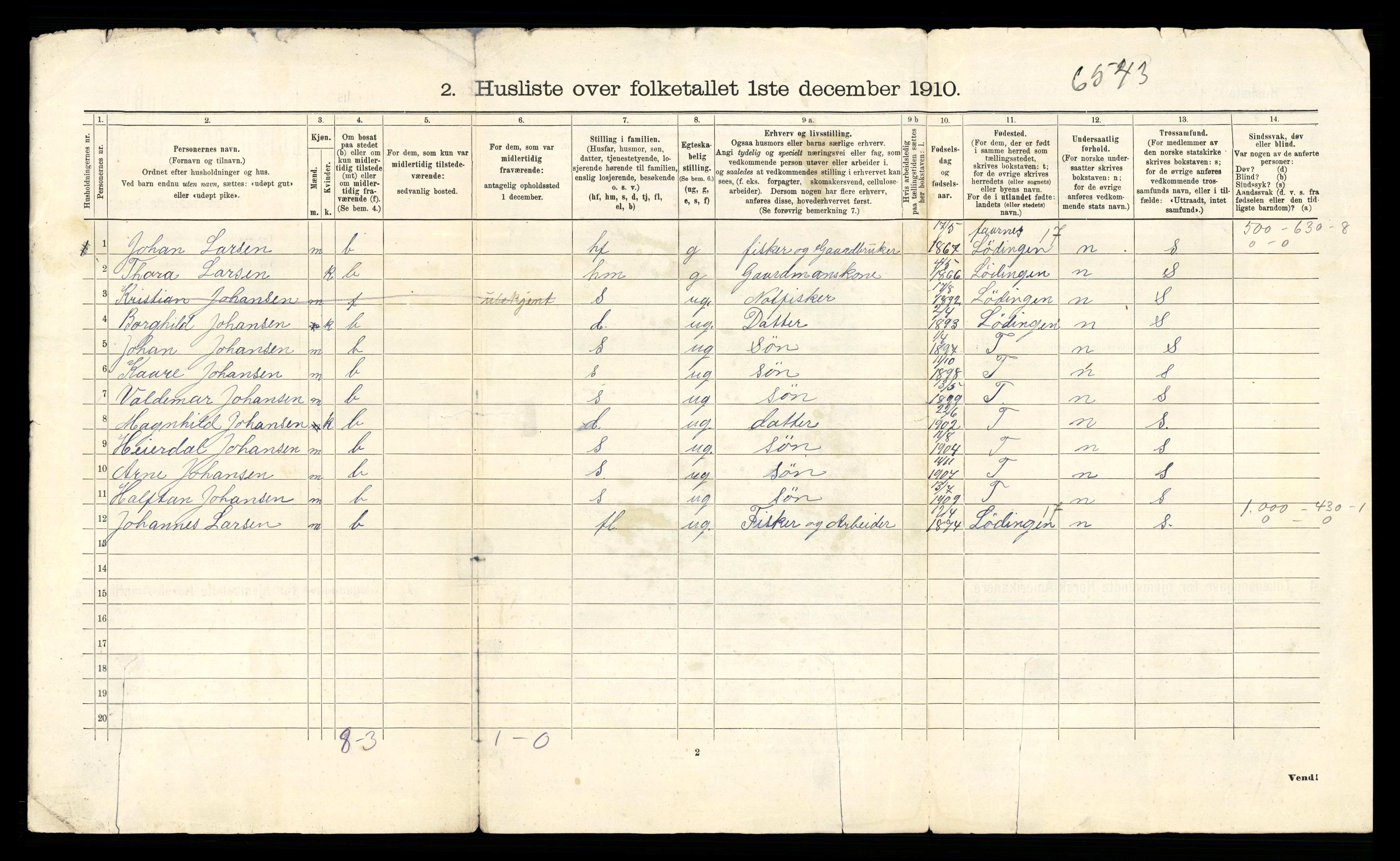 RA, 1910 census for Tysfjord, 1910, p. 32