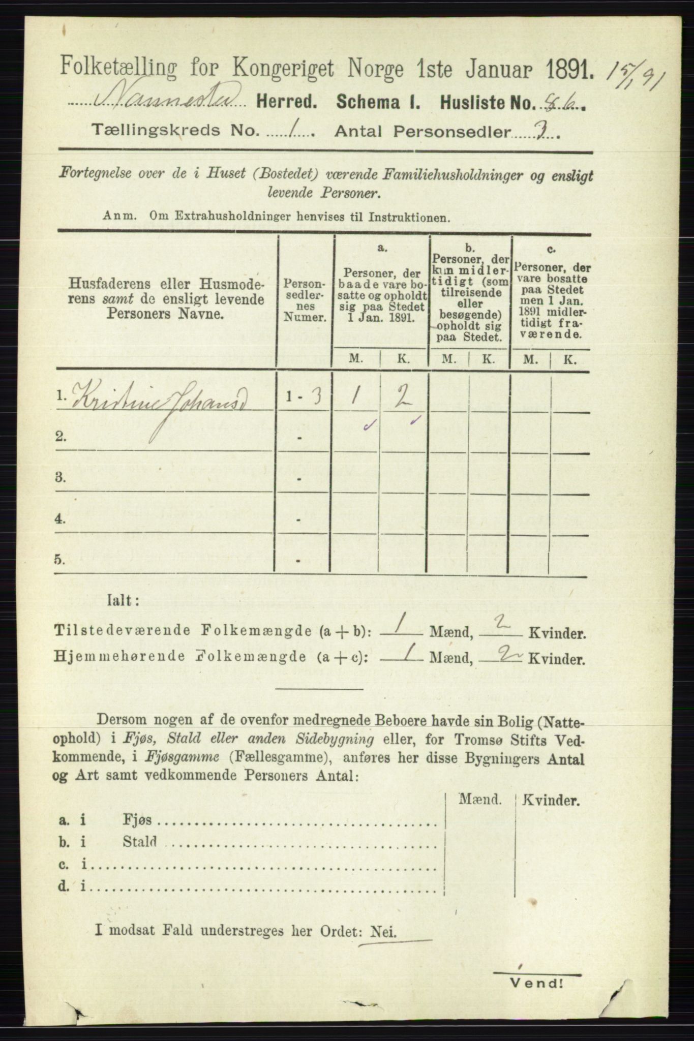 RA, 1891 census for 0238 Nannestad, 1891, p. 116