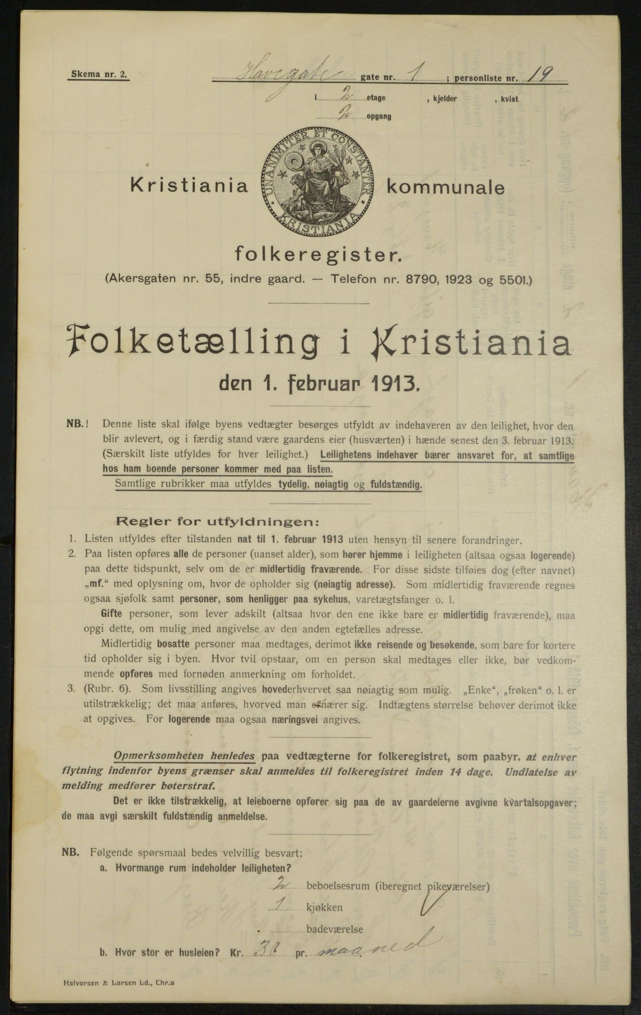 OBA, Municipal Census 1913 for Kristiania, 1913, p. 33398