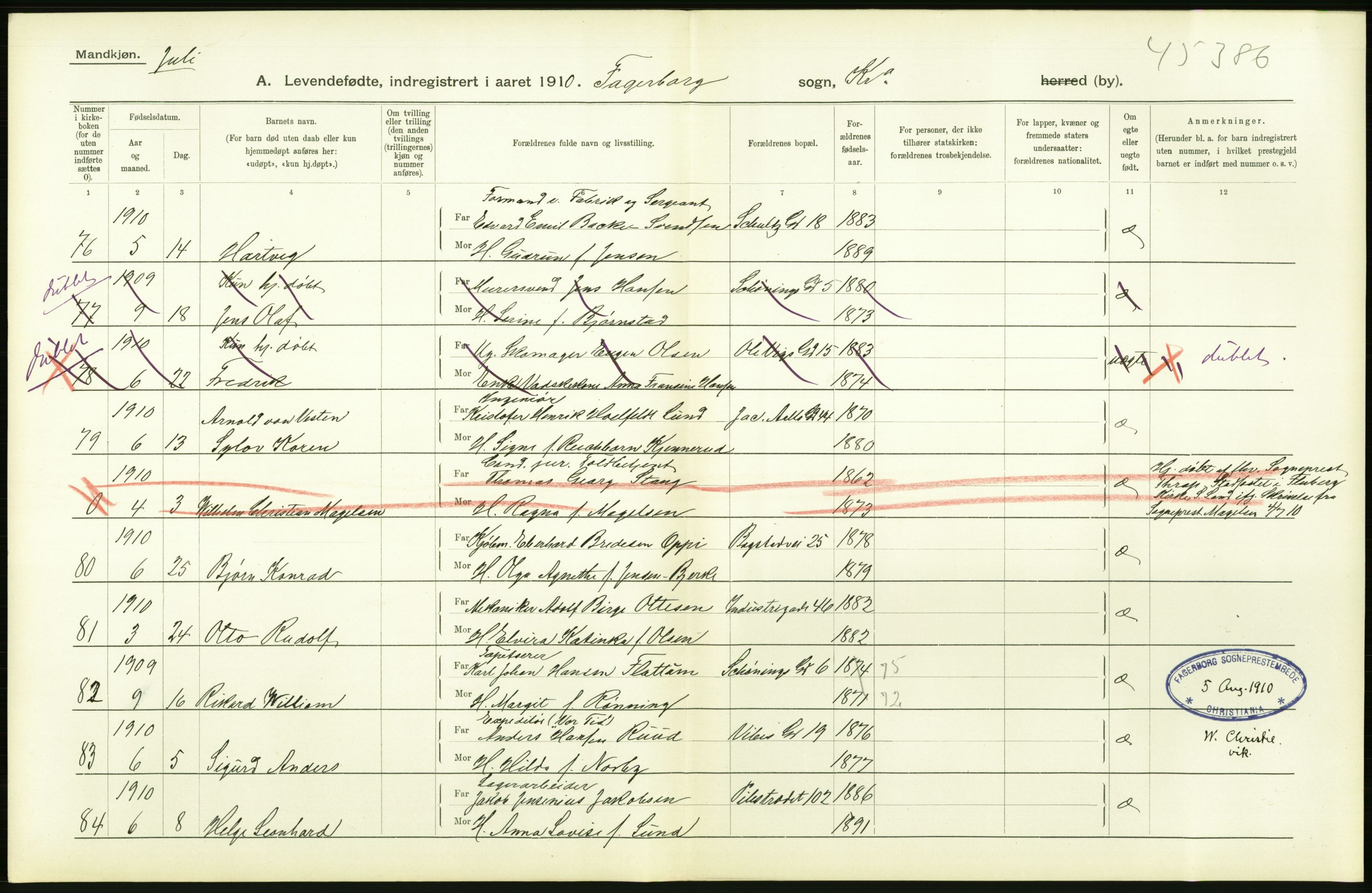 Statistisk sentralbyrå, Sosiodemografiske emner, Befolkning, AV/RA-S-2228/D/Df/Dfa/Dfah/L0006: Kristiania: Levendefødte menn., 1910, p. 762