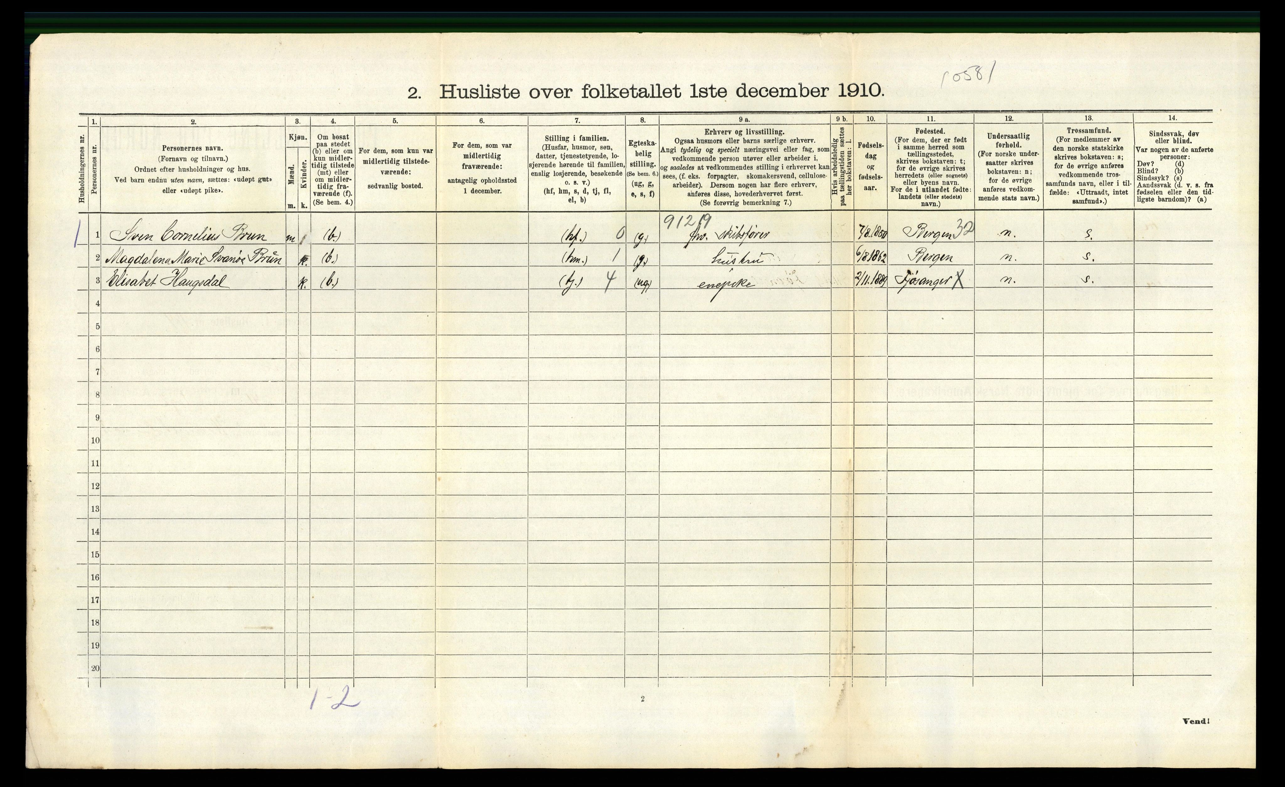 RA, 1910 census for Fana, 1910, p. 1422