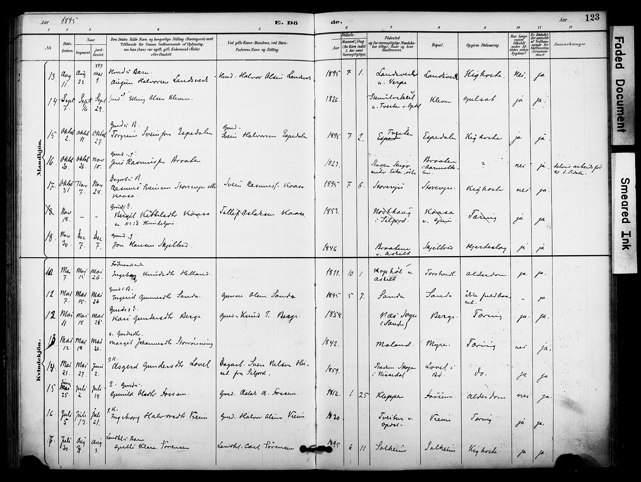 Bø kirkebøker, AV/SAKO-A-257/F/Fa/L0011: Parish register (official) no. 11, 1892-1900, p. 123