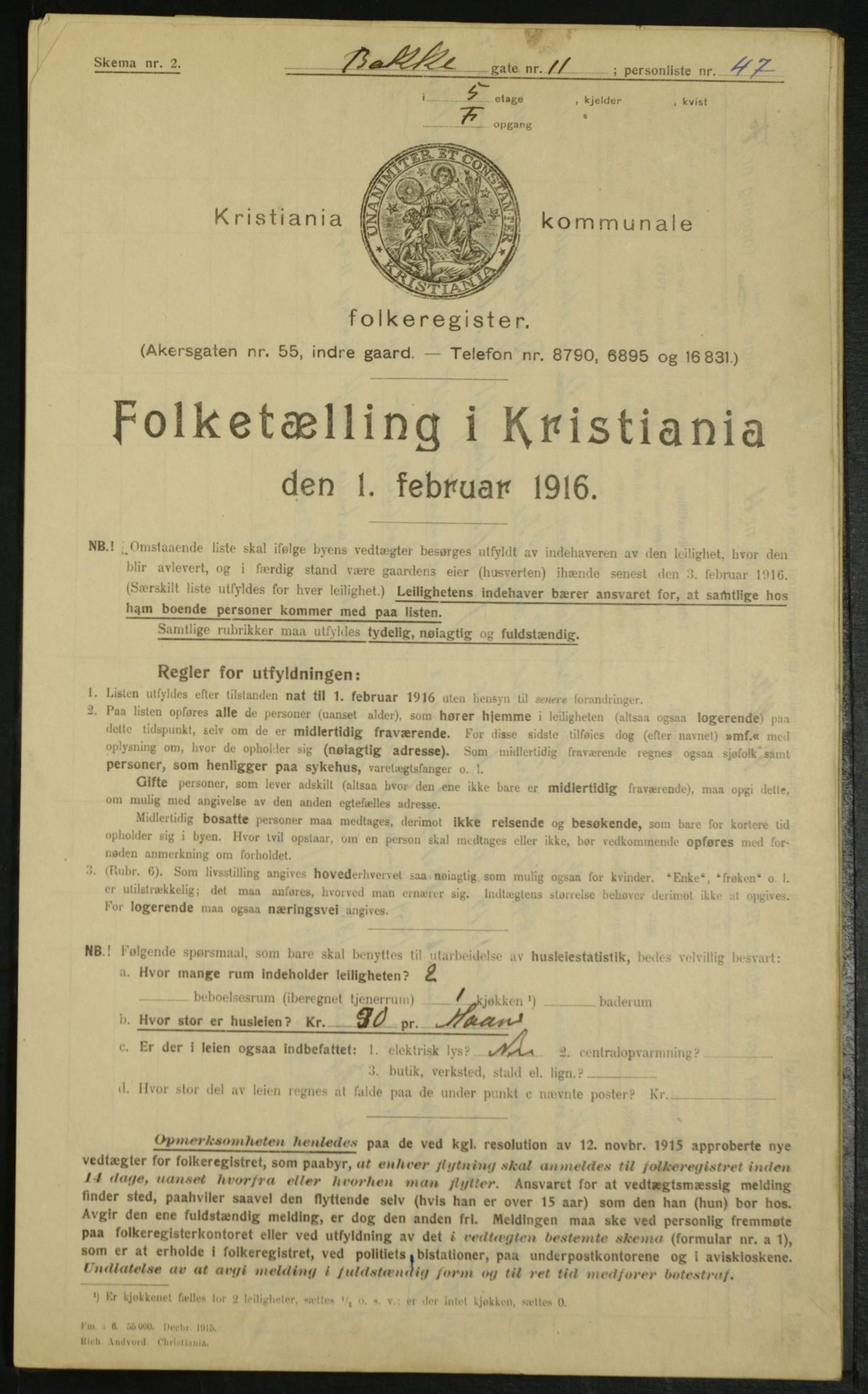 OBA, Municipal Census 1916 for Kristiania, 1916, p. 2843