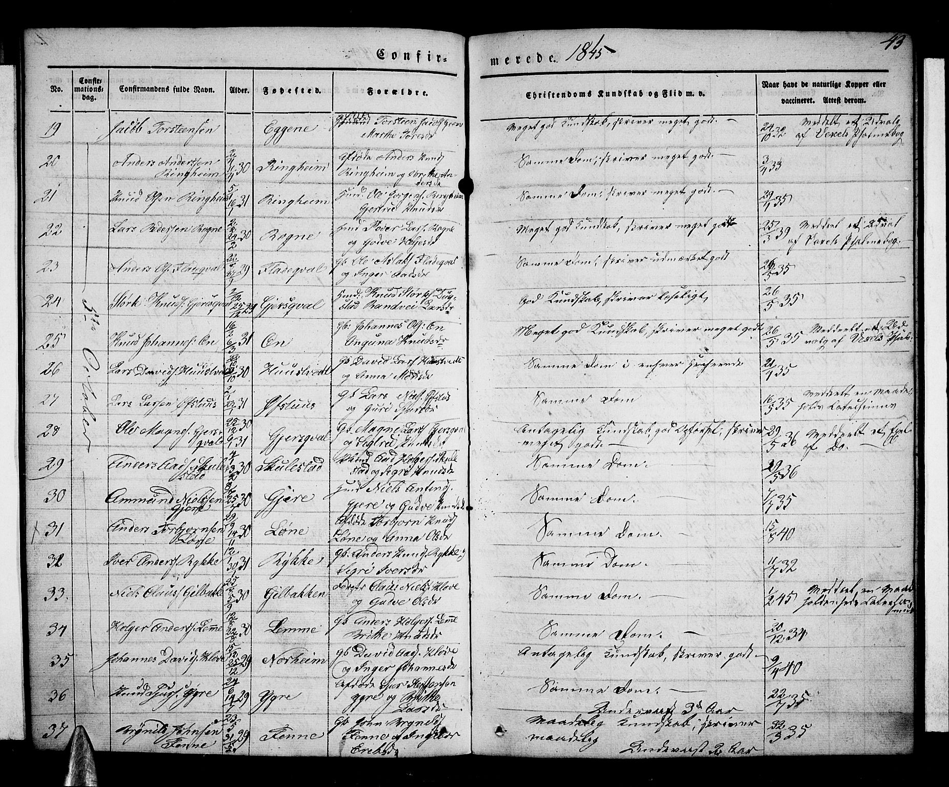 Voss sokneprestembete, AV/SAB-A-79001/H/Haa: Parish register (official) no. A 14, 1837-1847, p. 43