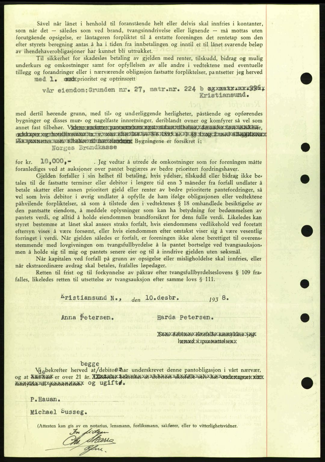 Kristiansund byfogd, SAT/A-4587/A/27: Mortgage book no. 31, 1938-1939, Diary no: : 911/1938