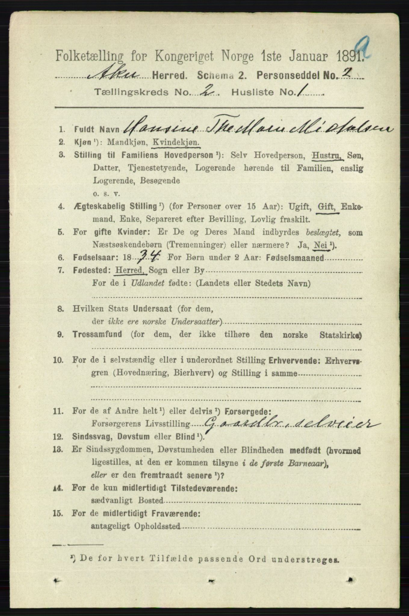 RA, 1891 census for 0218 Aker, 1891, p. 1360