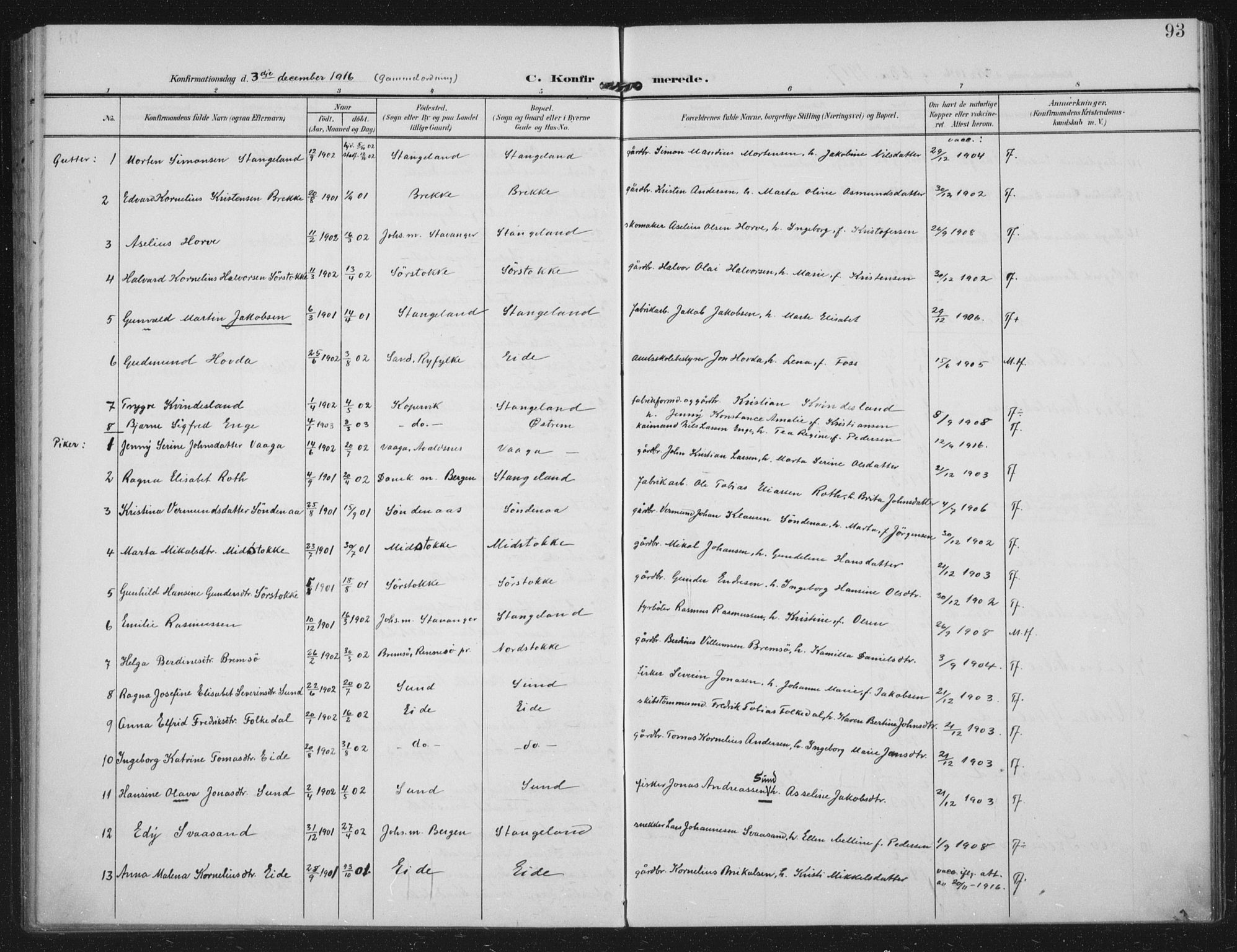 Kopervik sokneprestkontor, AV/SAST-A-101850/H/Ha/Haa/L0003: Parish register (official) no. A 3, 1906-1924, p. 93