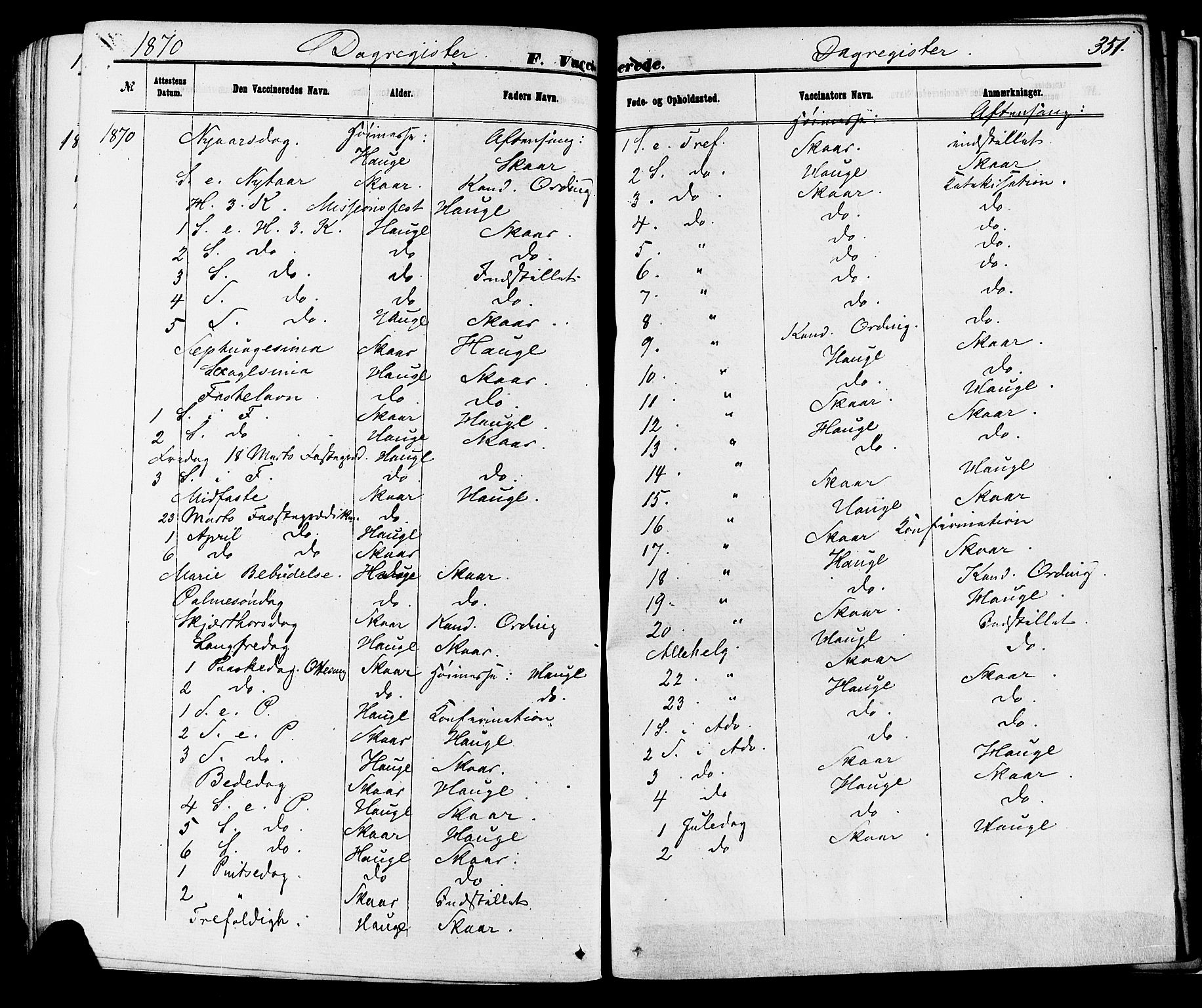 Skien kirkebøker, SAKO/A-302/F/Fa/L0008: Parish register (official) no. 8, 1866-1877, p. 351