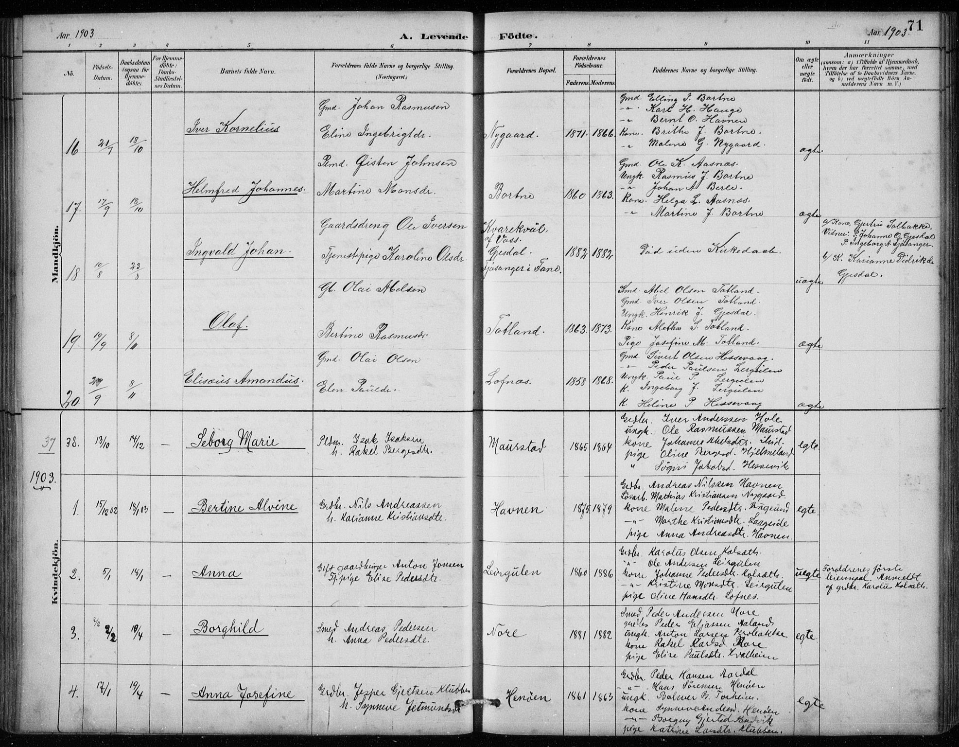 Davik sokneprestembete, AV/SAB-A-79701/H/Hab/Habc/L0002: Parish register (copy) no. C 2, 1889-1906, p. 71