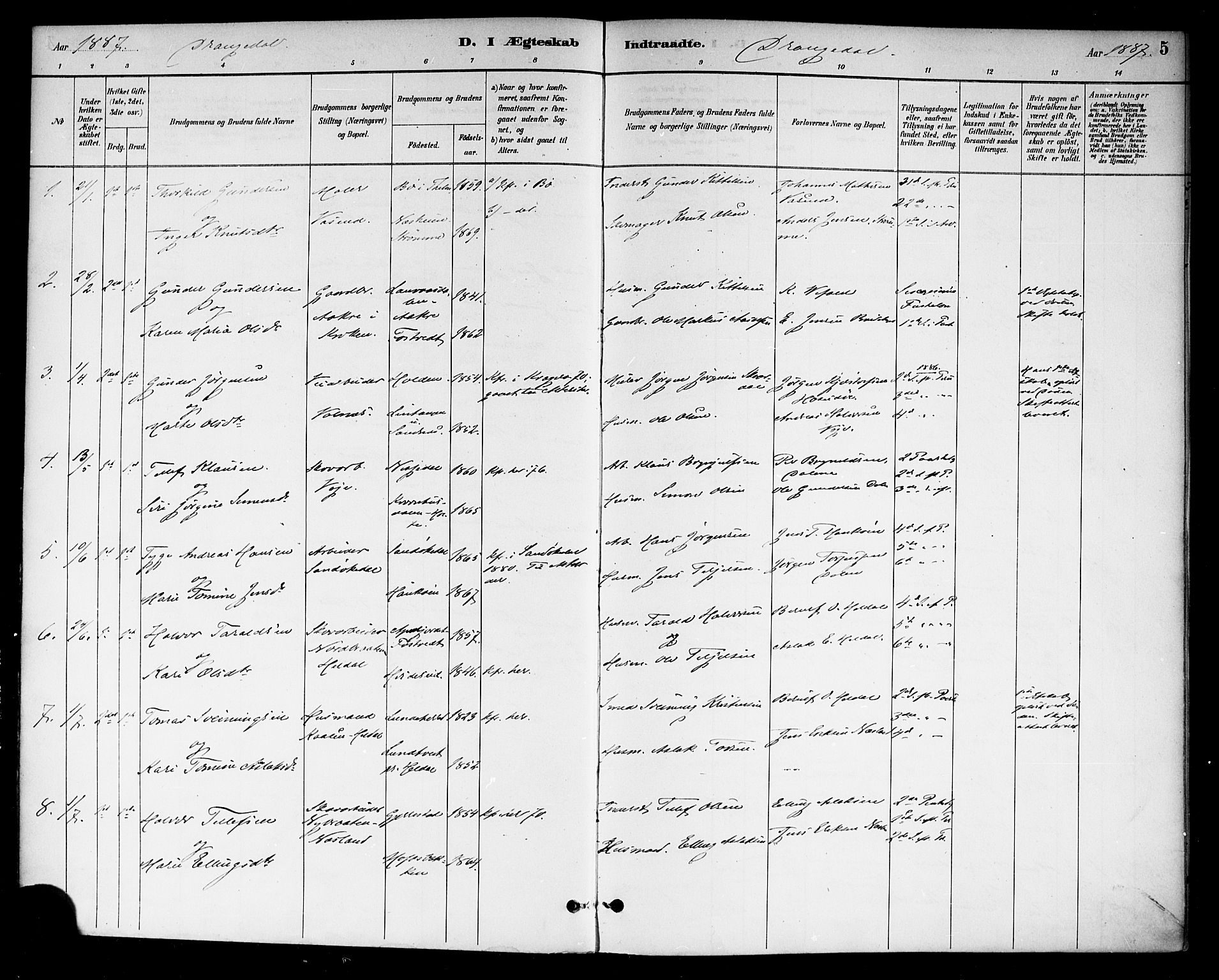 Drangedal kirkebøker, SAKO/A-258/F/Fa/L0011: Parish register (official) no. 11 /1, 1885-1894, p. 5