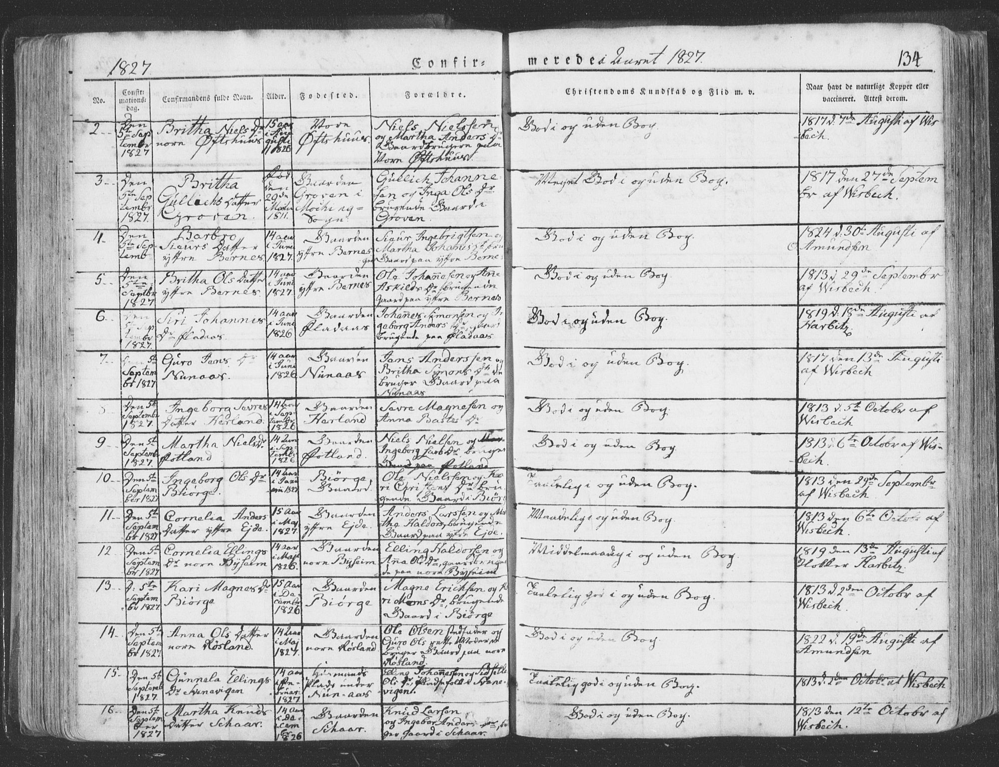 Hosanger sokneprestembete, AV/SAB-A-75801/H/Haa: Parish register (official) no. A 6, 1824-1835, p. 134