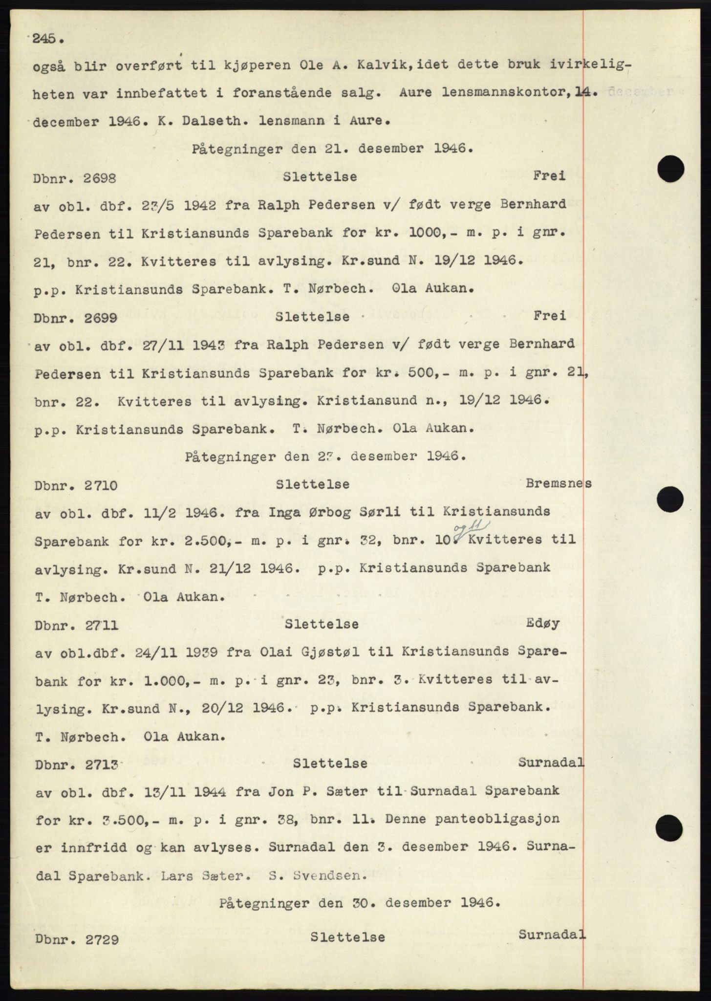 Nordmøre sorenskriveri, SAT/A-4132/1/2/2Ca: Mortgage book no. C82b, 1946-1951, Diary no: : 2698/1946