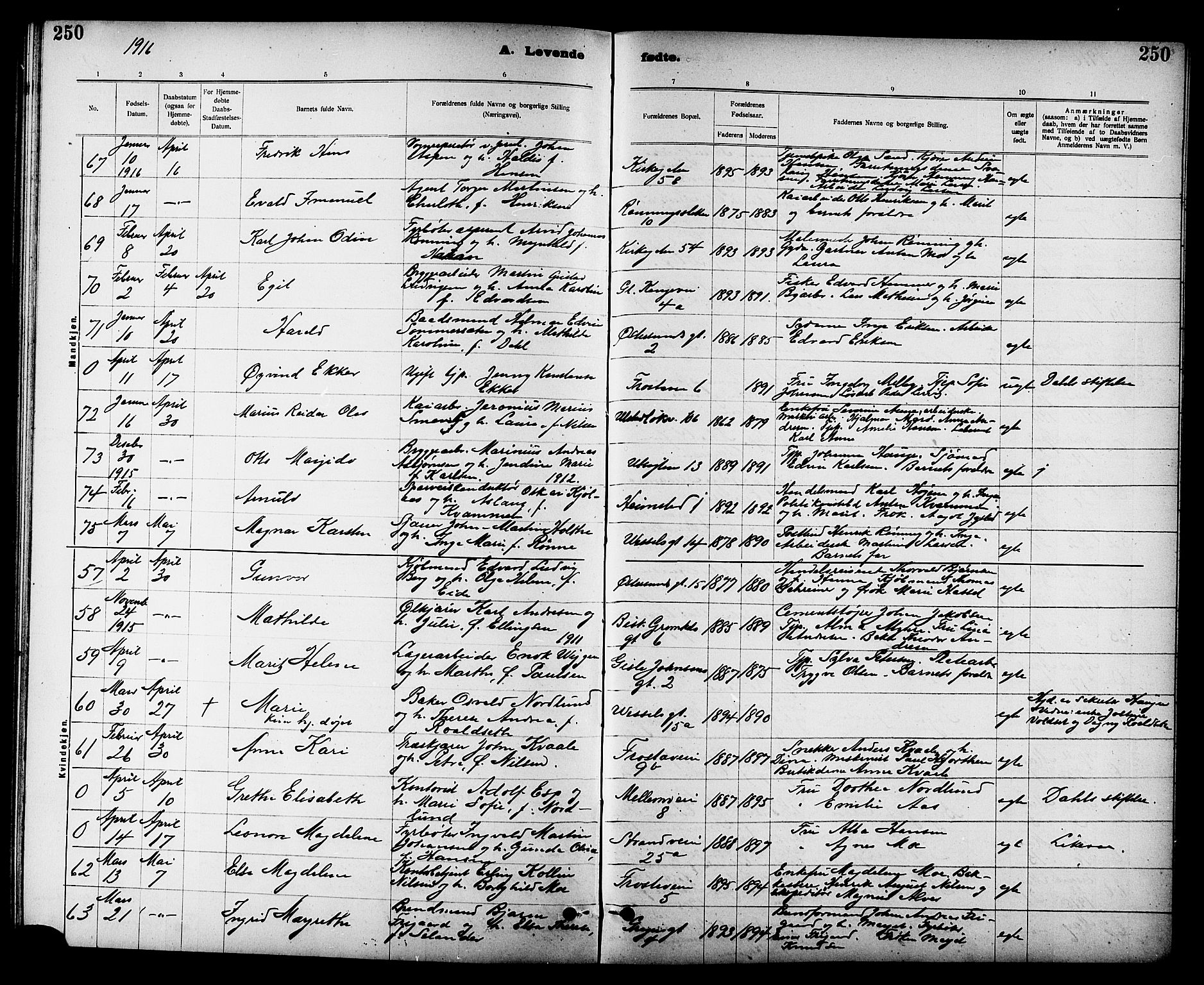 Ministerialprotokoller, klokkerbøker og fødselsregistre - Sør-Trøndelag, SAT/A-1456/605/L0254: Parish register (copy) no. 605C01, 1908-1916, p. 250