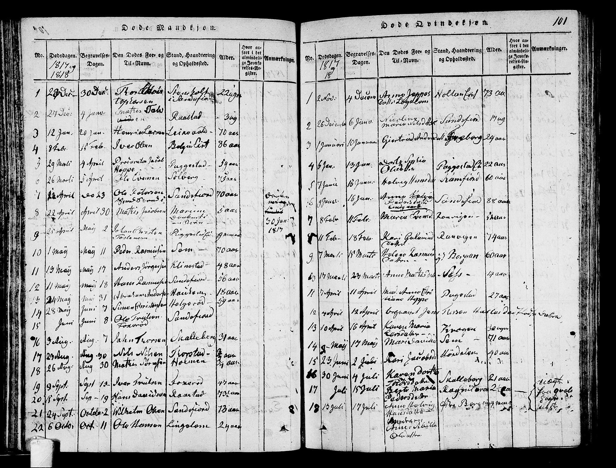 Sandar kirkebøker, SAKO/A-243/G/Ga/L0001: Parish register (copy) no. 1, 1814-1835, p. 101