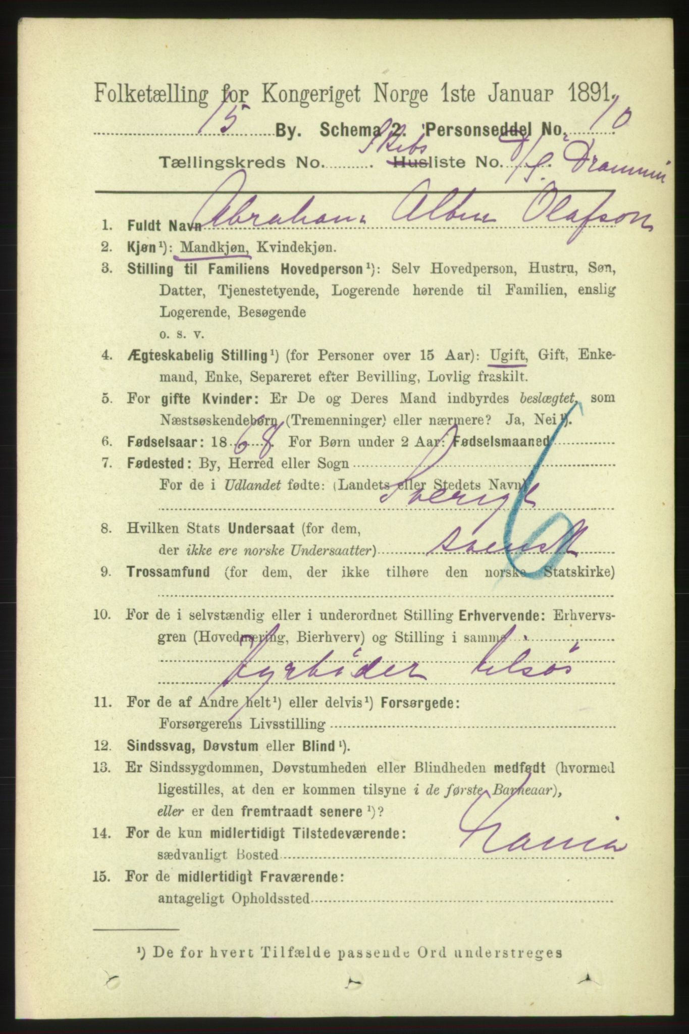 RA, 1891 census for 0602 Drammen, 1891, p. 25643