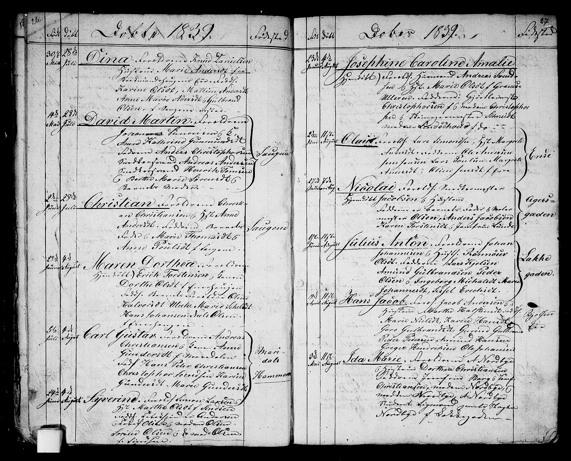 Aker prestekontor kirkebøker, AV/SAO-A-10861/G/L0007: Parish register (copy) no. 7, 1838-1846, p. 26-27