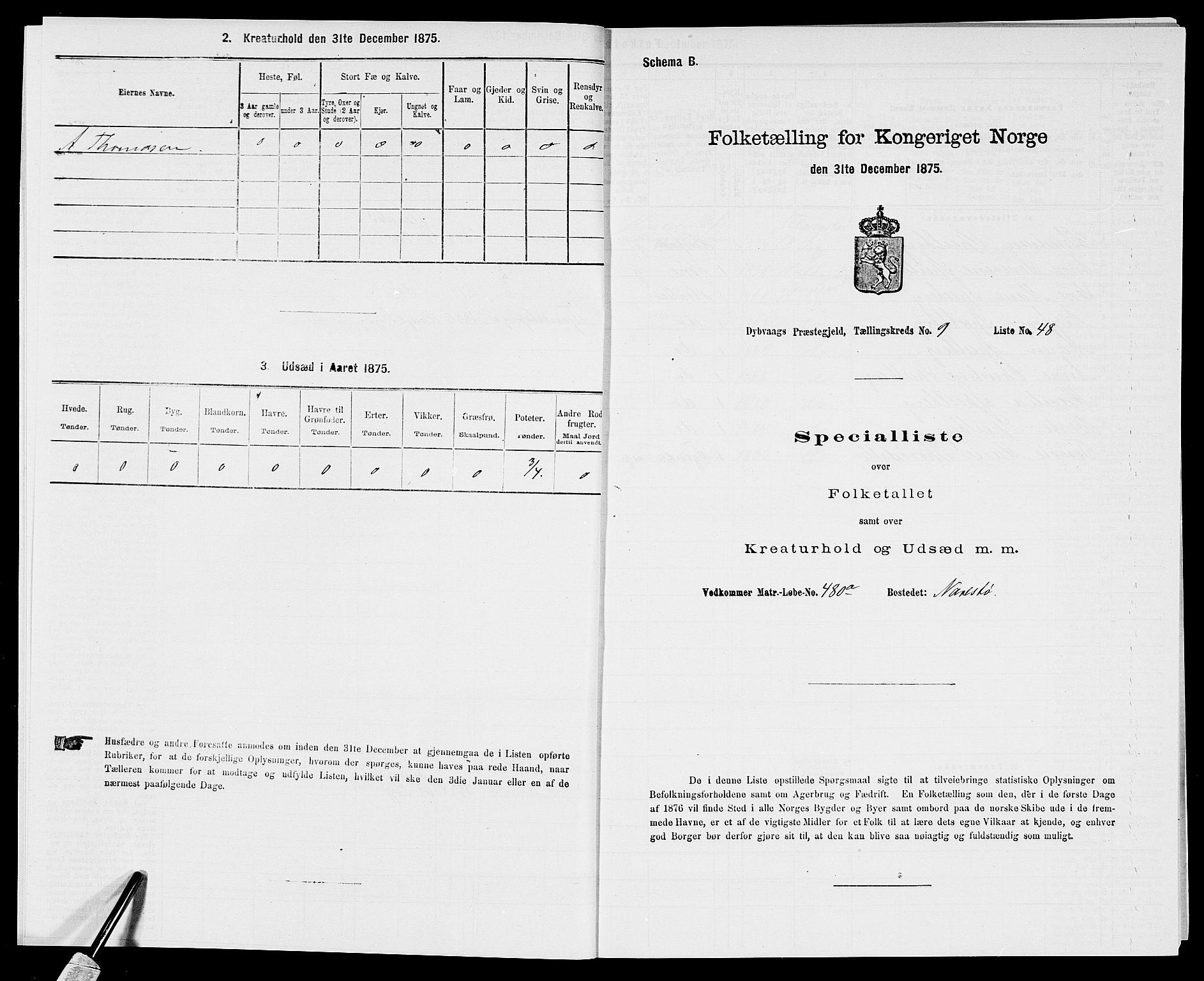 SAK, 1875 census for 0915P Dypvåg, 1875, p. 1208