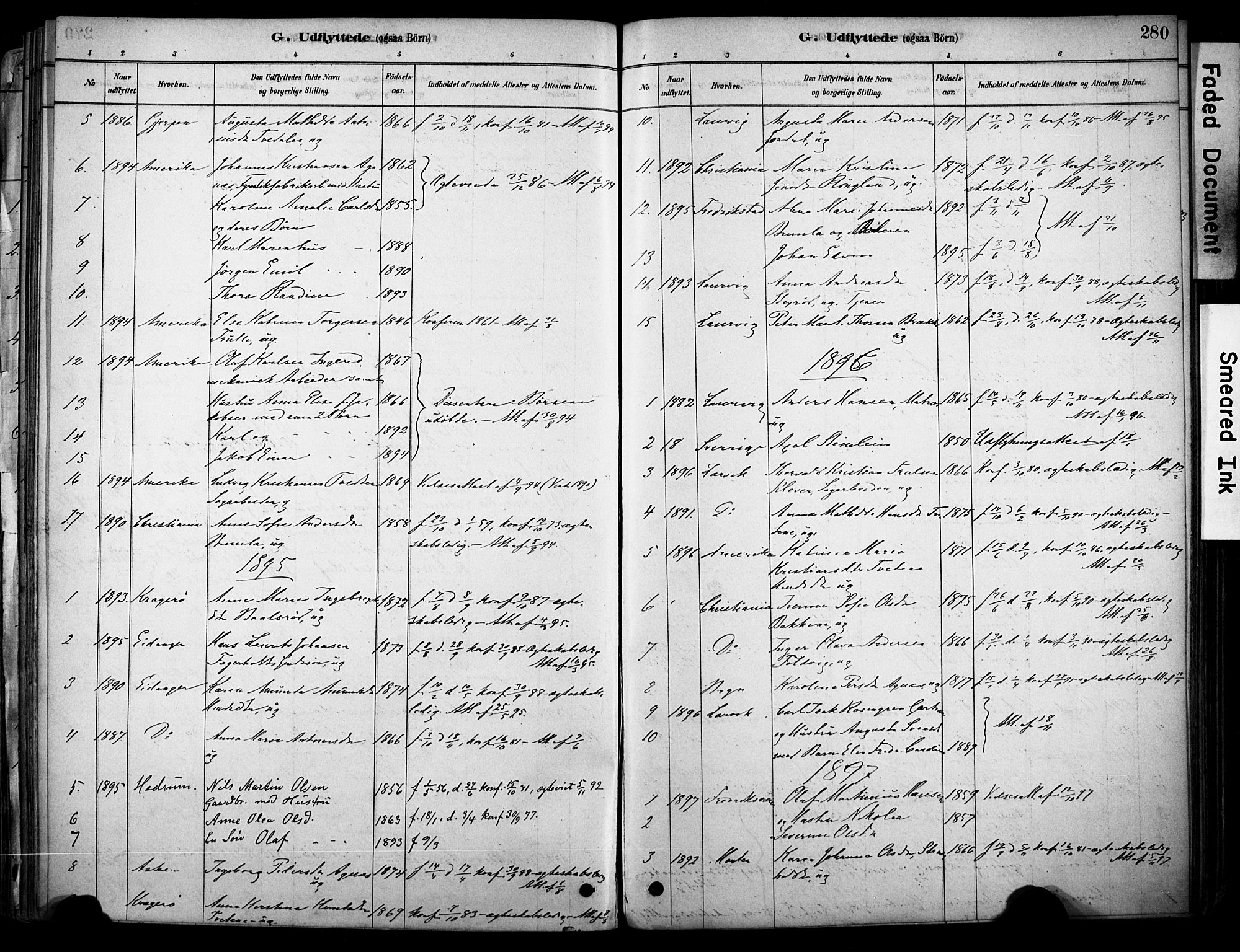 Brunlanes kirkebøker, AV/SAKO-A-342/F/Fc/L0001: Parish register (official) no. III 1, 1878-1899, p. 280