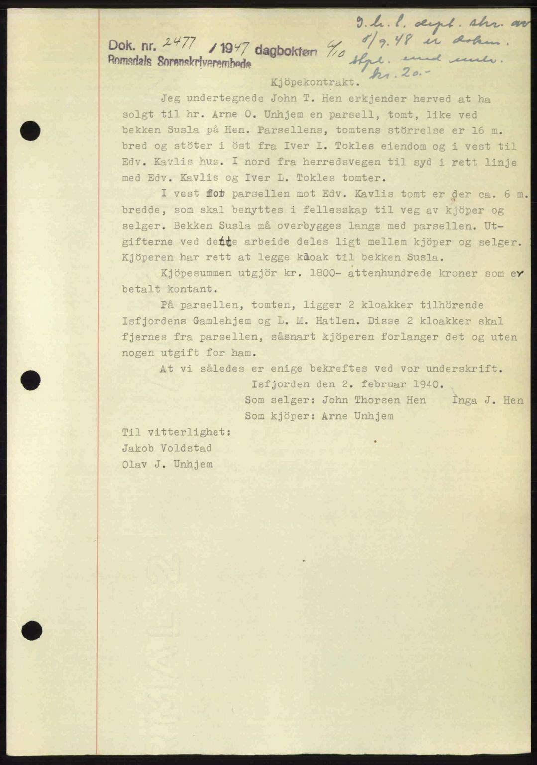 Romsdal sorenskriveri, SAT/A-4149/1/2/2C: Mortgage book no. A24, 1947-1947, Diary no: : 2477/1947