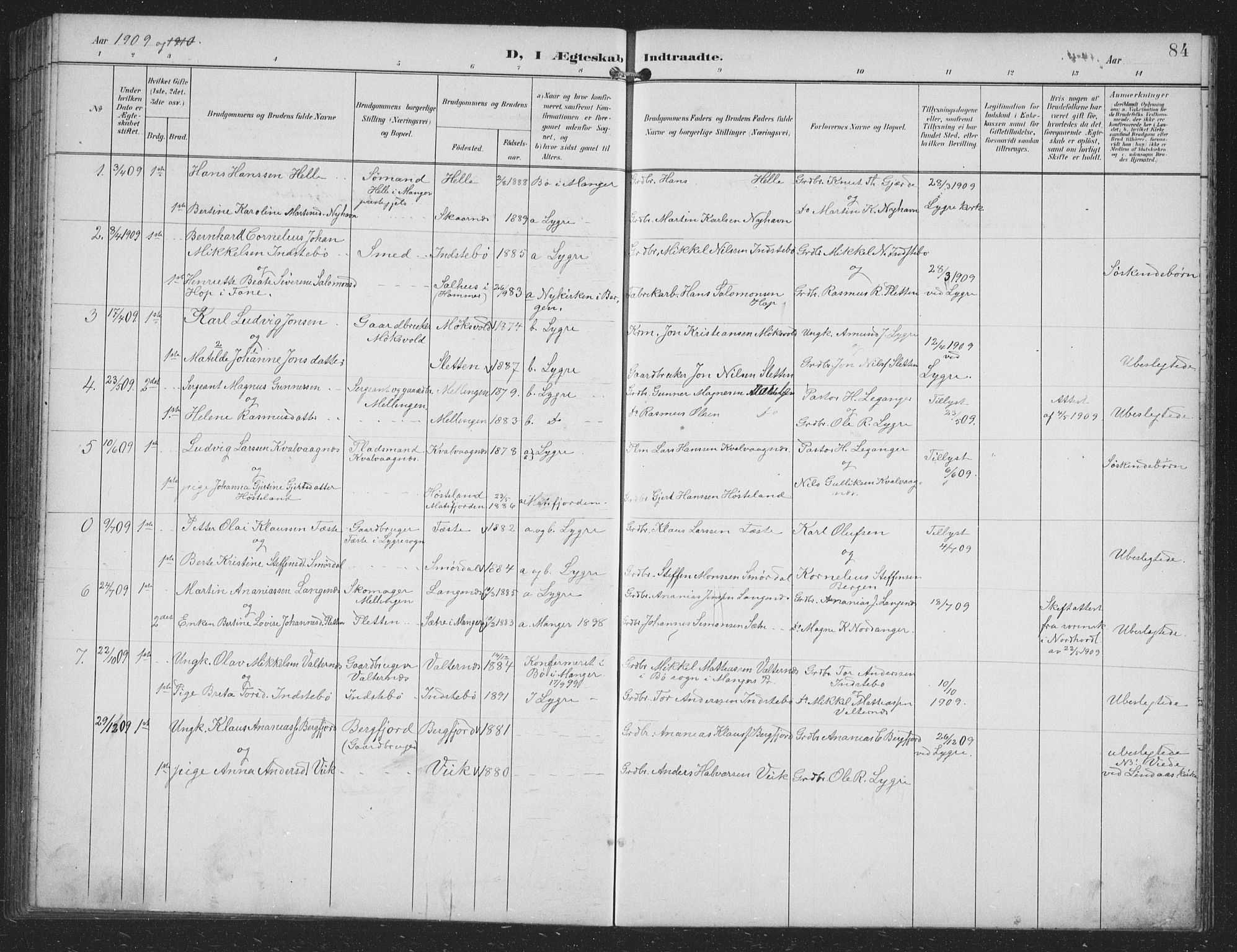Alversund Sokneprestembete, SAB/A-73901/H/Ha/Hab: Parish register (copy) no. B 4, 1897-1914, p. 84