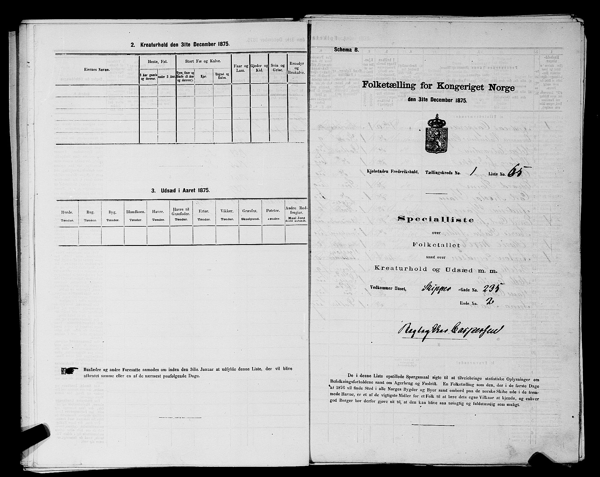 RA, 1875 census for 0101P Fredrikshald, 1875, p. 155