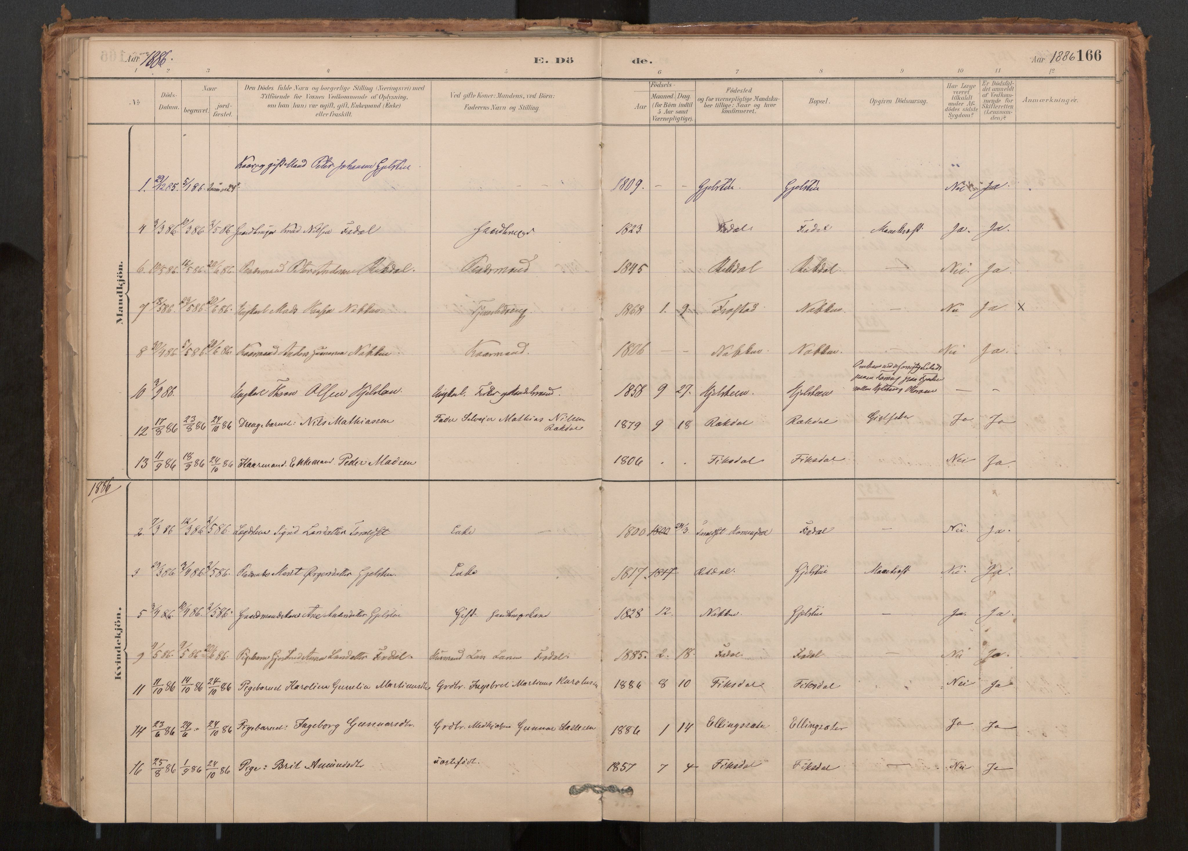 Ministerialprotokoller, klokkerbøker og fødselsregistre - Møre og Romsdal, AV/SAT-A-1454/540/L0540a: Parish register (official) no. 540A02, 1884-1908, p. 166