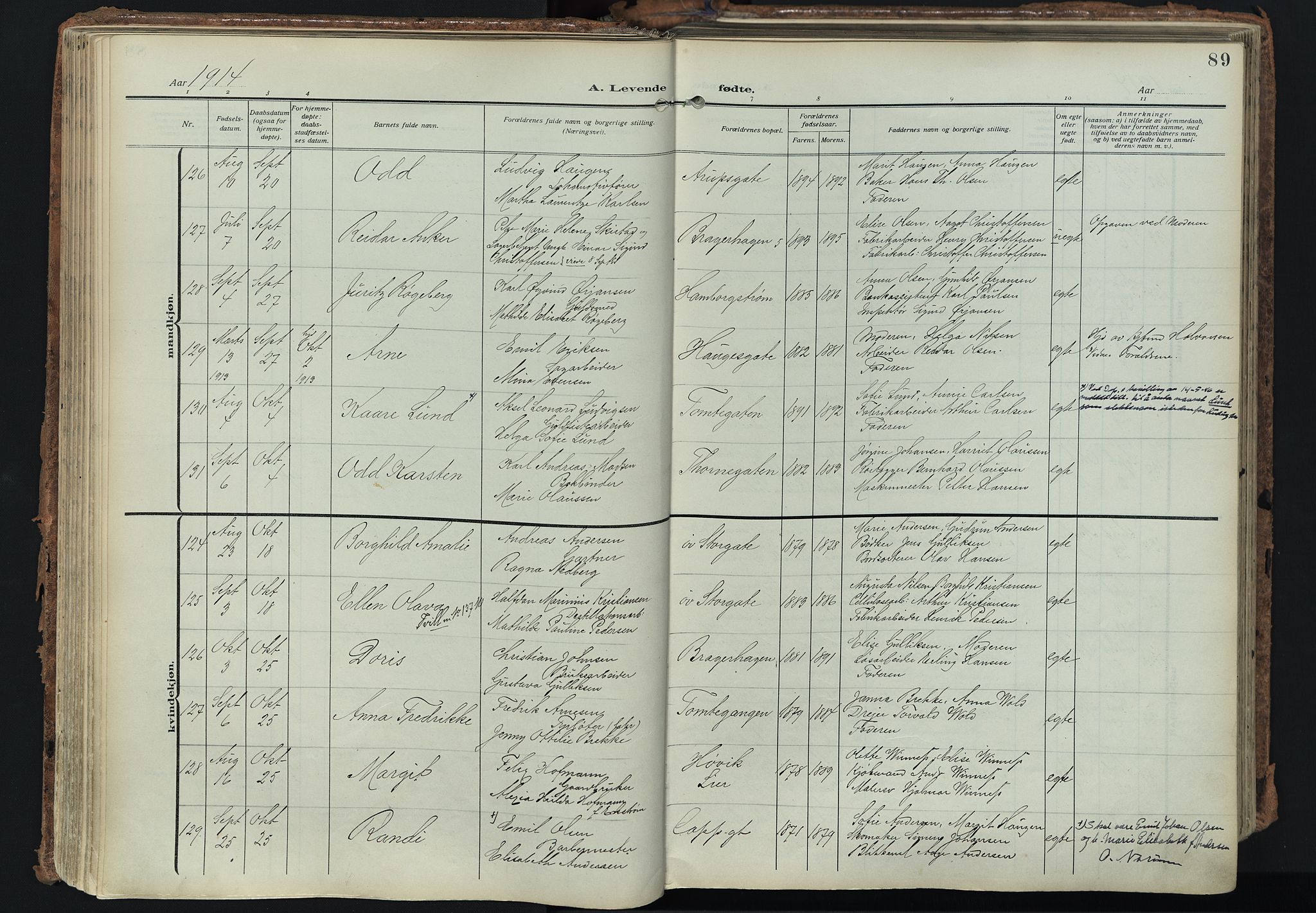 Bragernes kirkebøker, AV/SAKO-A-6/F/Fb/L0010: Parish register (official) no. II 10, 1911-1922, p. 89