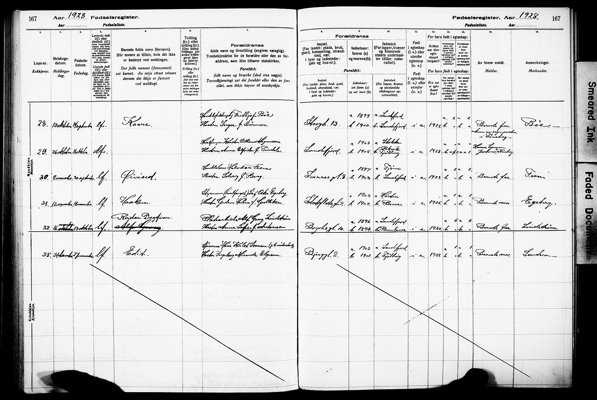 Sandefjord kirkebøker, AV/SAKO-A-315/J/Ja/L0001: Birth register no. 1, 1916-1932, p. 167