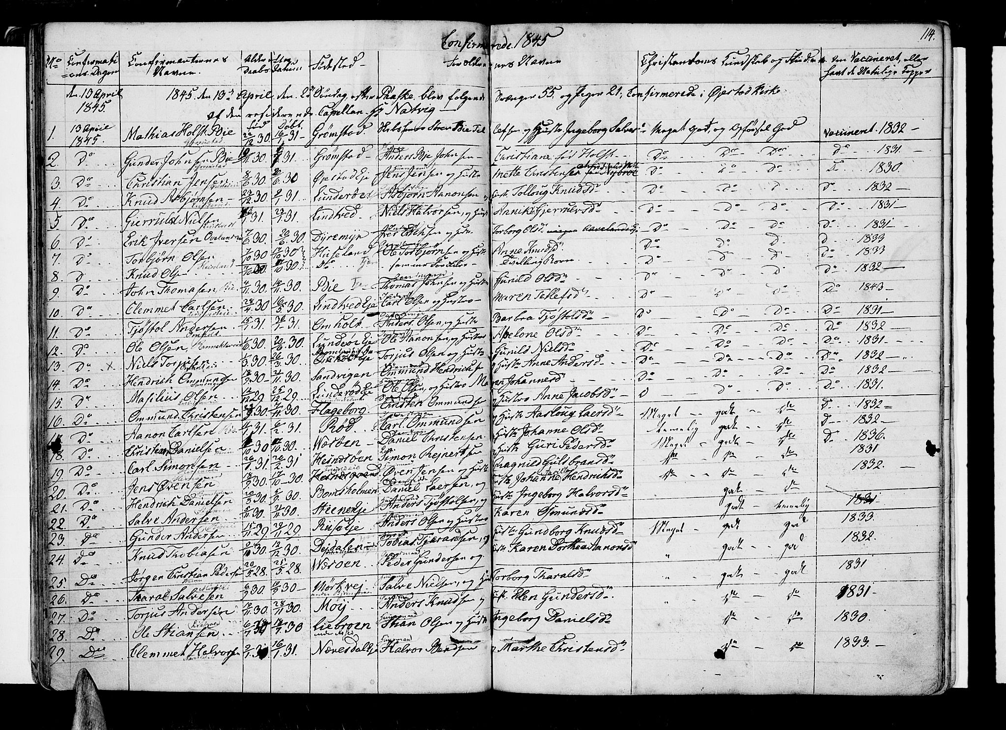 Øyestad sokneprestkontor, SAK/1111-0049/F/Fb/L0006: Parish register (copy) no. B 6, 1843-1854, p. 114
