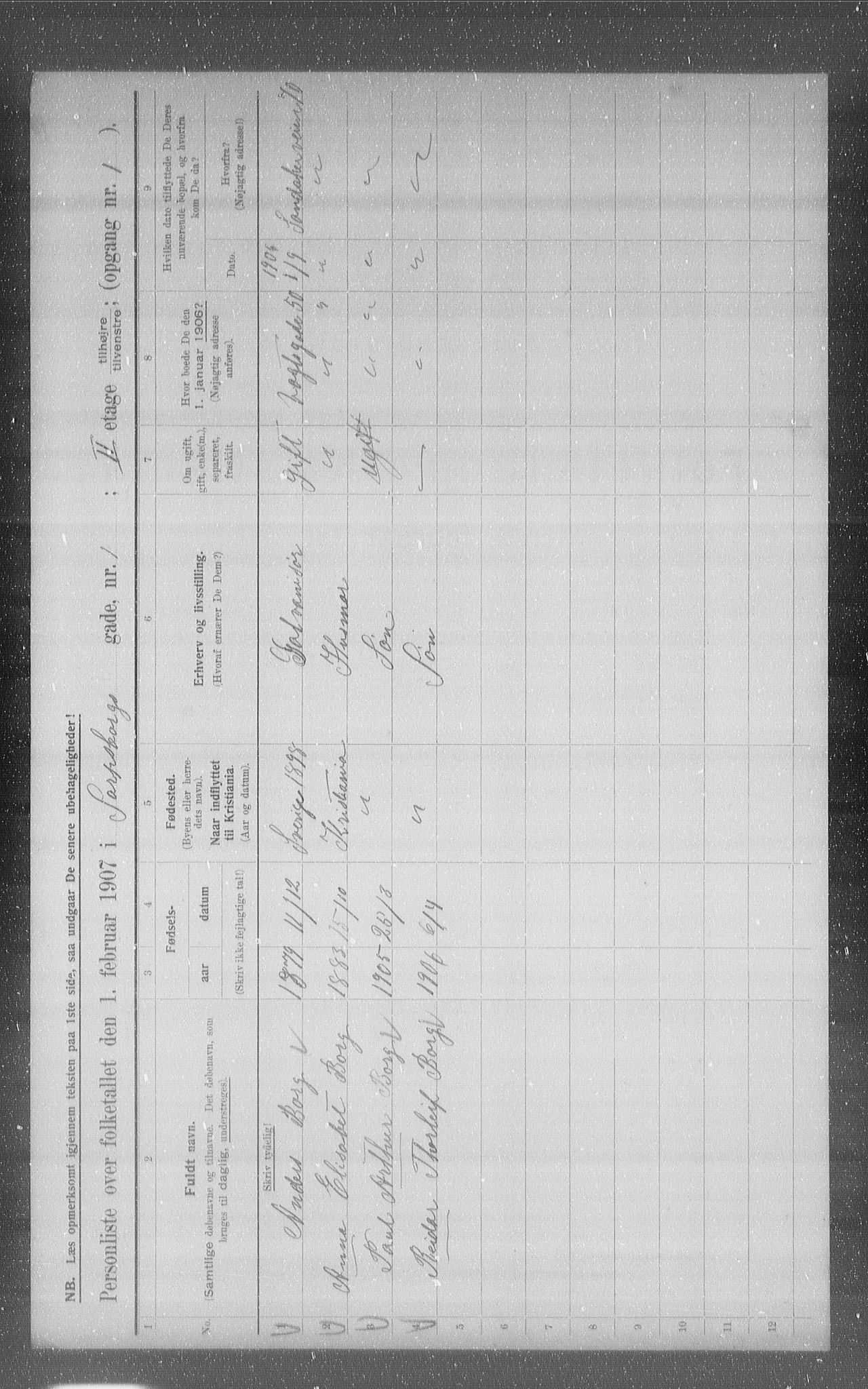 OBA, Municipal Census 1907 for Kristiania, 1907, p. 45601