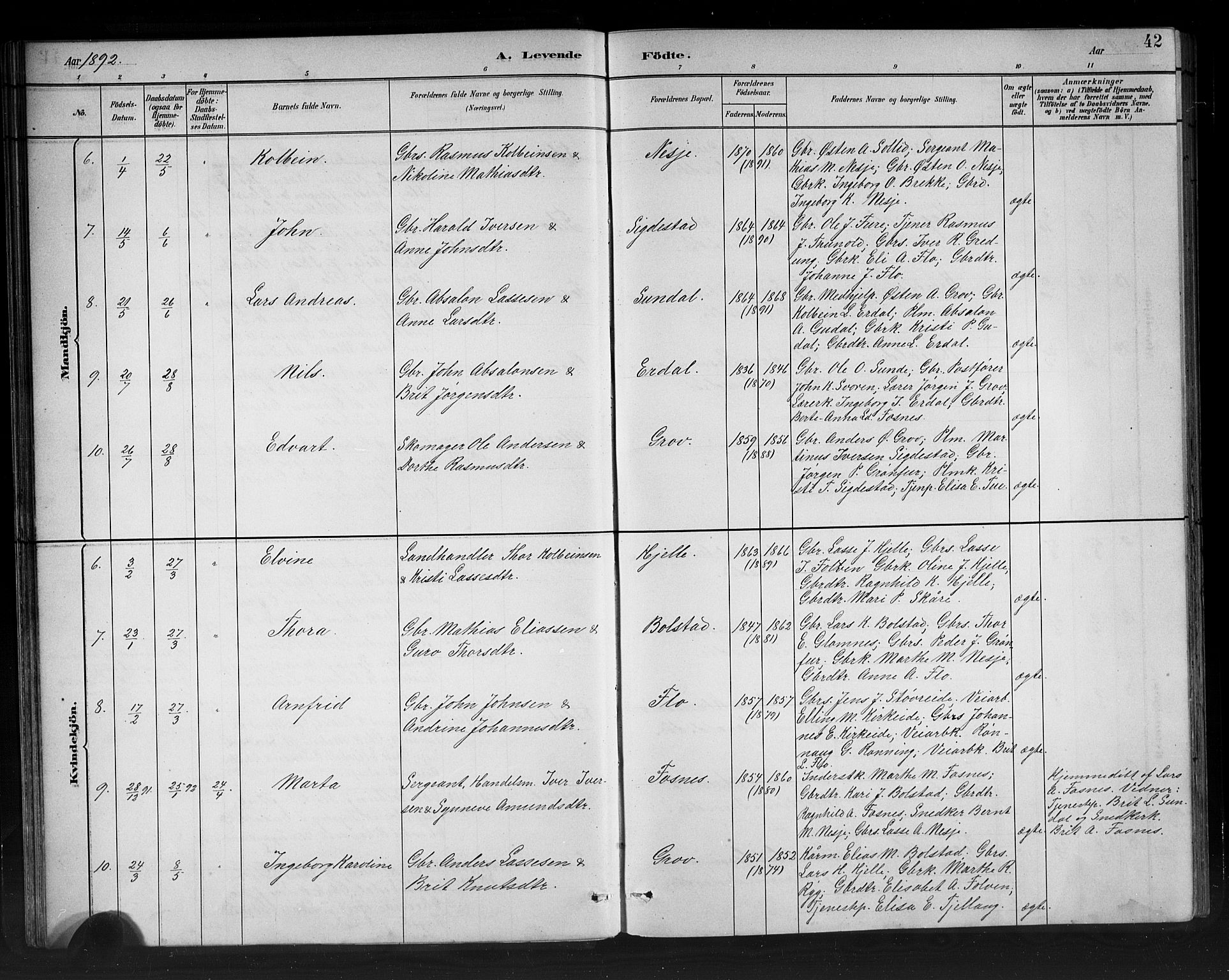 Stryn Sokneprestembete, AV/SAB-A-82501: Parish register (copy) no. C 3, 1881-1905, p. 42