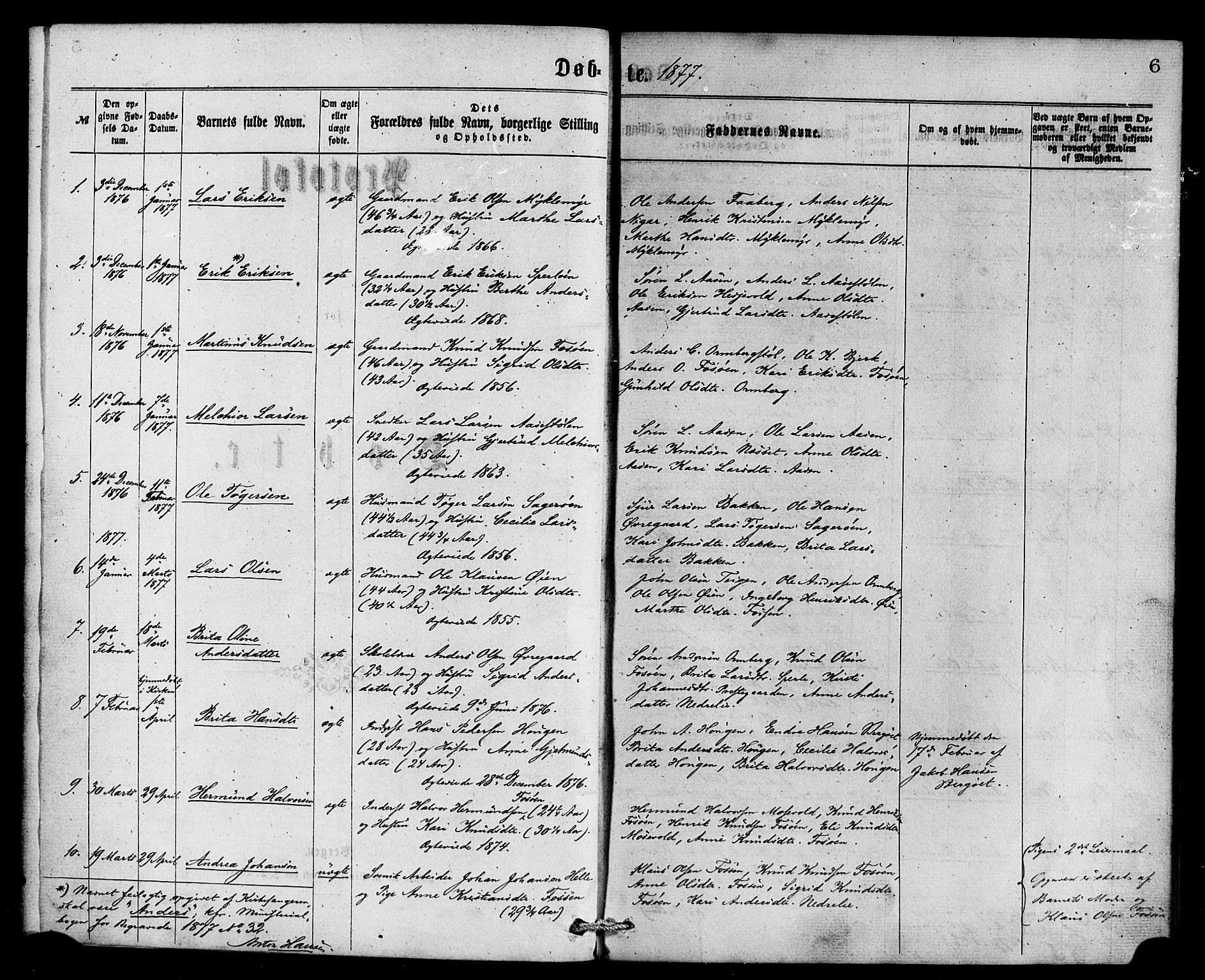 Jostedal sokneprestembete, AV/SAB-A-80601/H/Haa/Haaa/L0006: Parish register (official) no. A 6, 1877-1886, p. 6