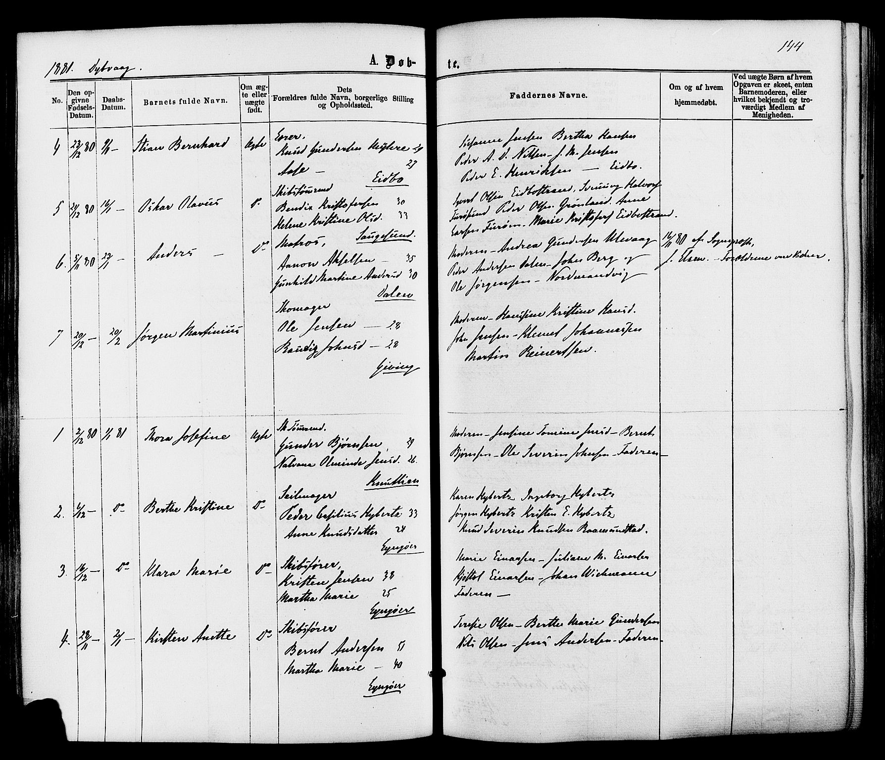 Dypvåg sokneprestkontor, AV/SAK-1111-0007/F/Fa/Faa/L0007: Parish register (official) no. A 7/ 1, 1872-1884, p. 144