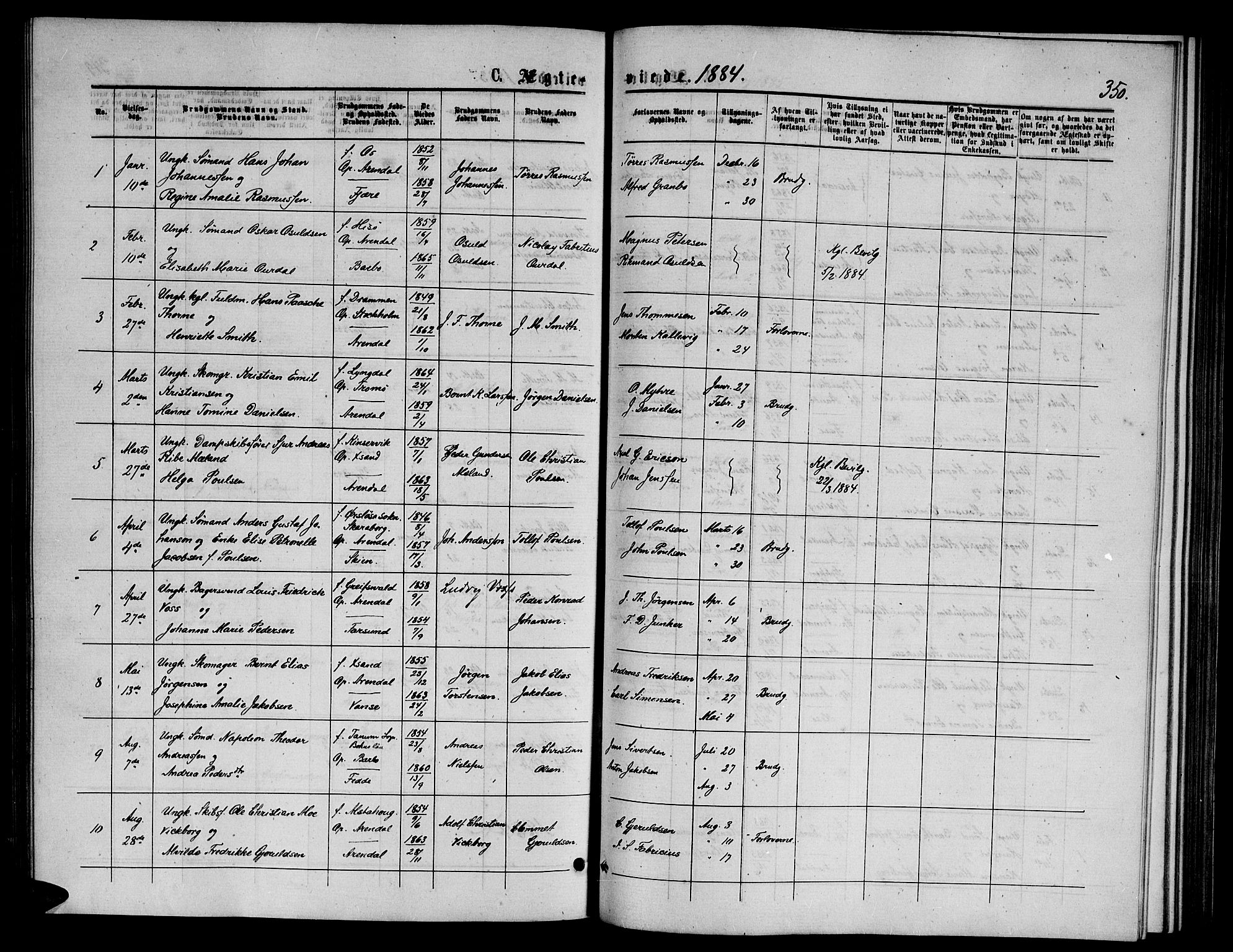 Arendal sokneprestkontor, Trefoldighet, AV/SAK-1111-0040/F/Fb/L0005: Parish register (copy) no. B 5, 1874-1888, p. 350