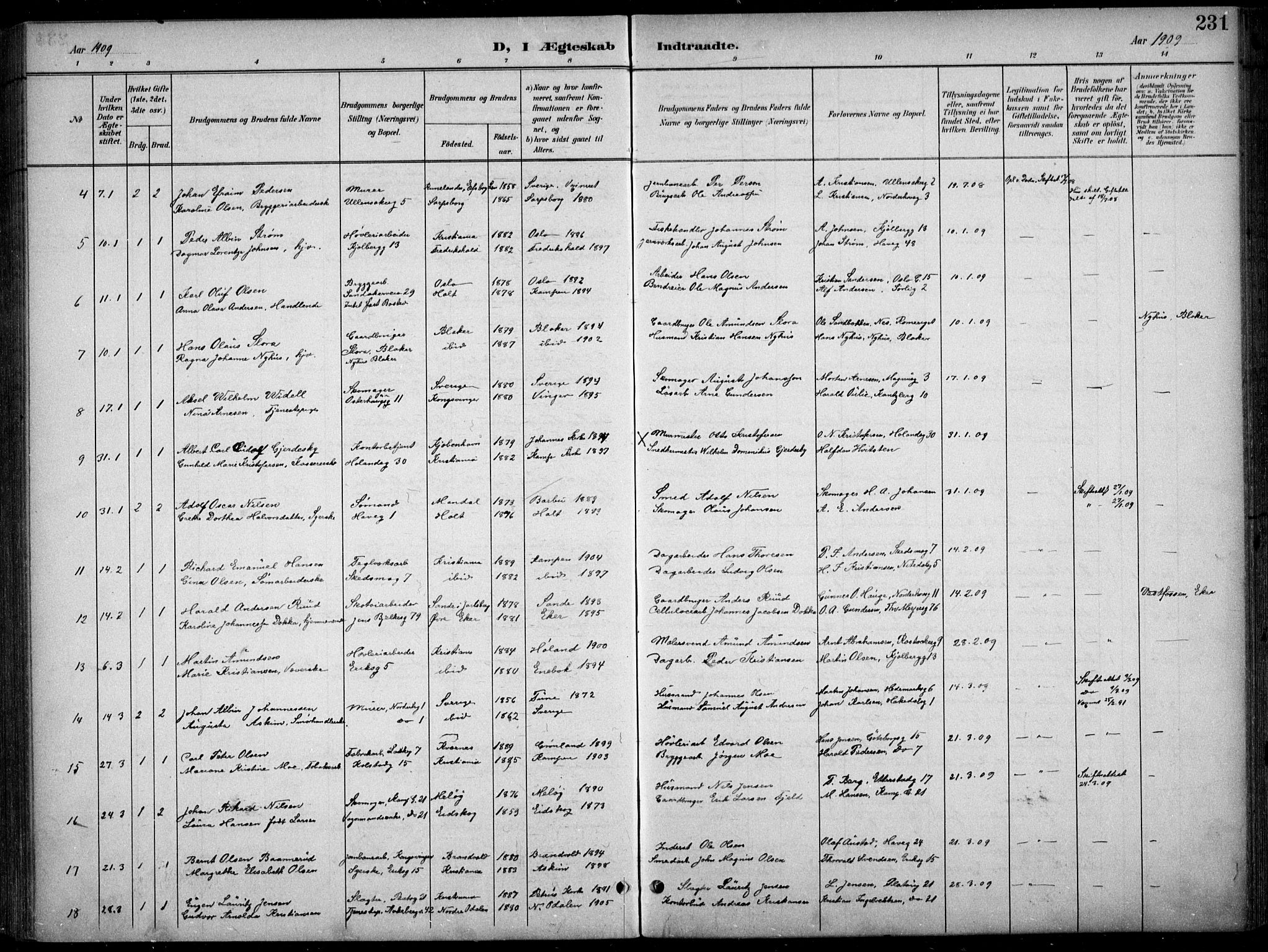 Kampen prestekontor Kirkebøker, AV/SAO-A-10853/F/Fa/L0009: Parish register (official) no. I 9, 1899-1911, p. 231