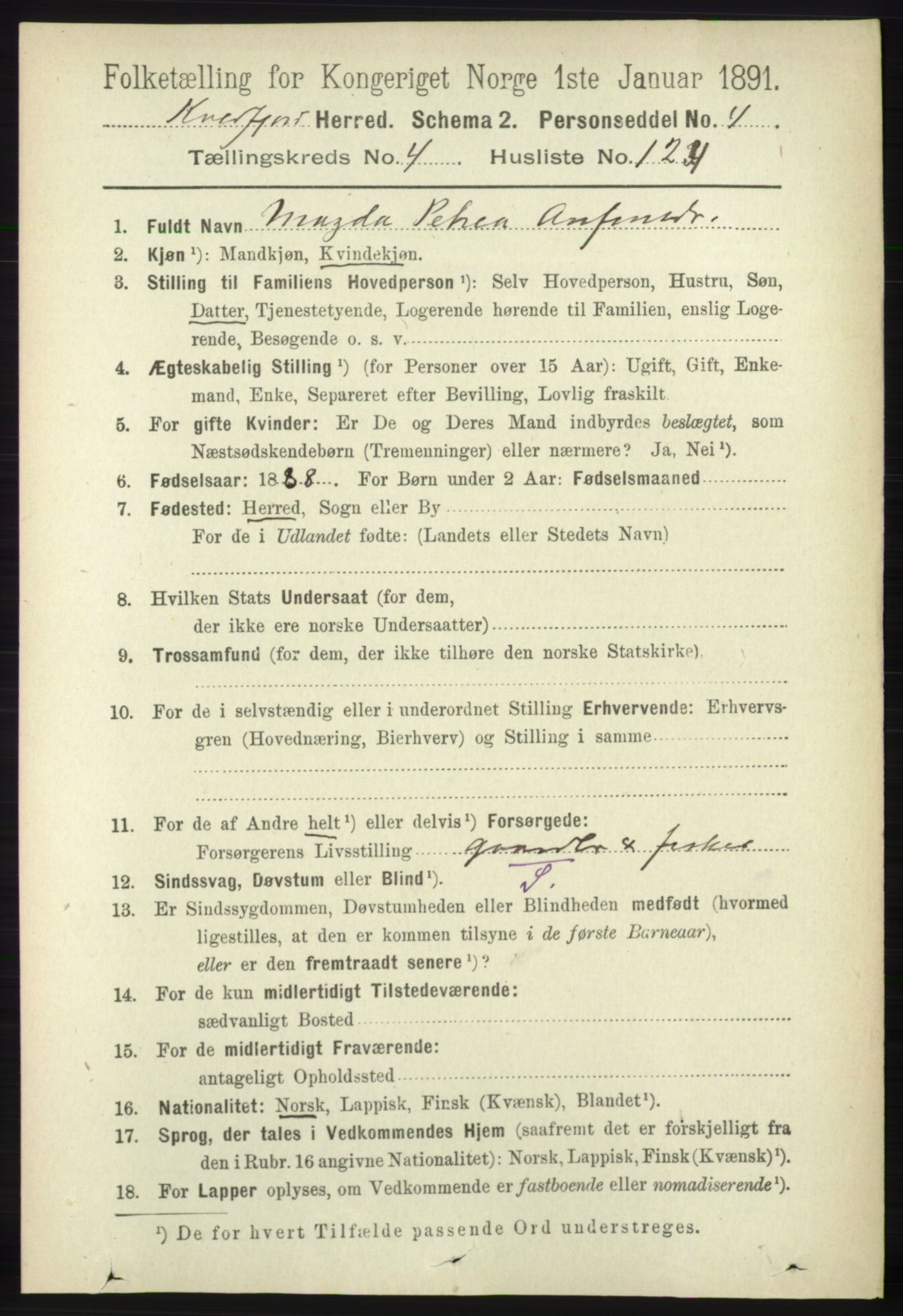 RA, 1891 census for 1911 Kvæfjord, 1891, p. 2681