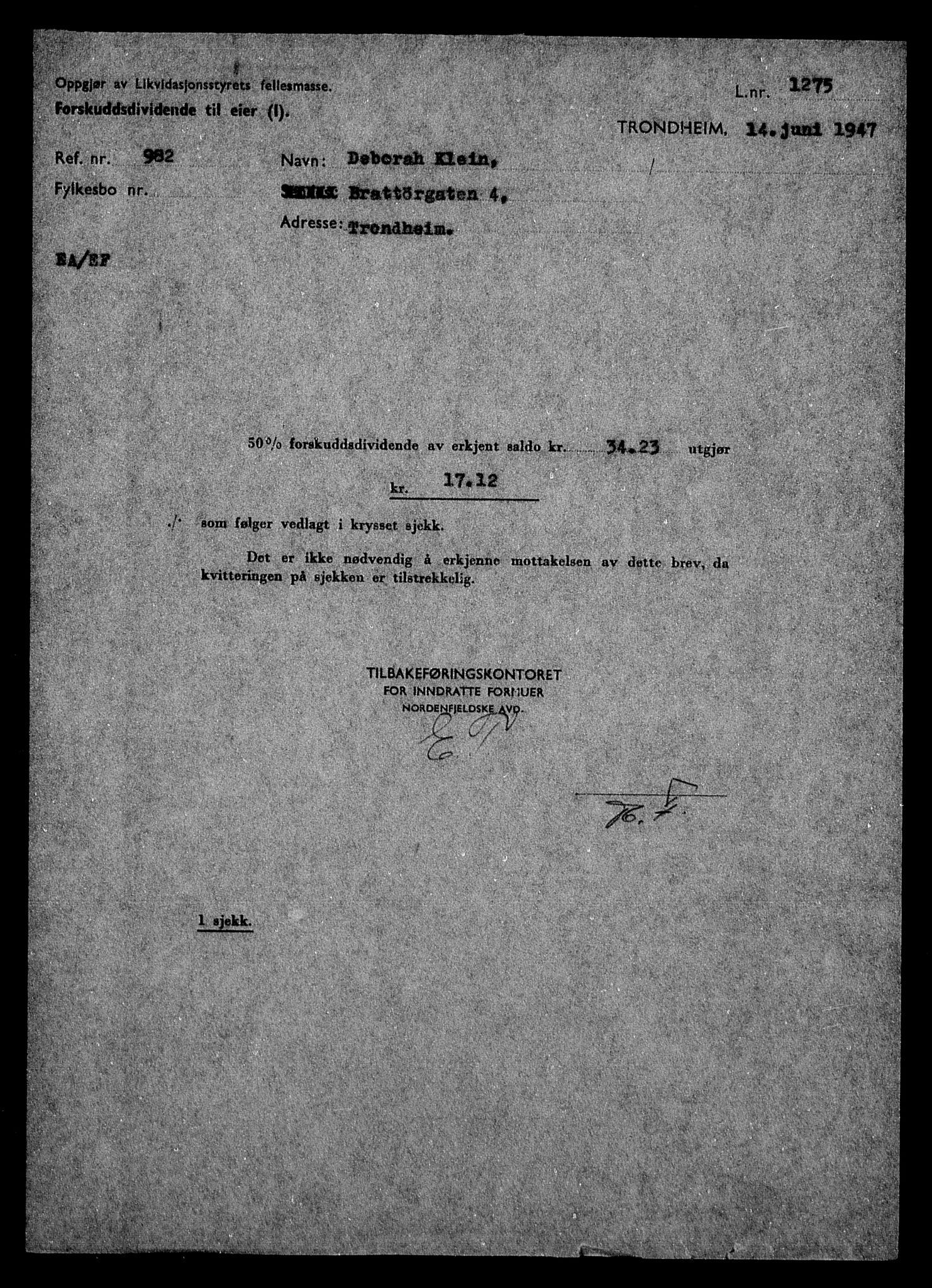 Justisdepartementet, Tilbakeføringskontoret for inndratte formuer, AV/RA-S-1564/H/Hc/Hca/L0900: --, 1945-1947, p. 369