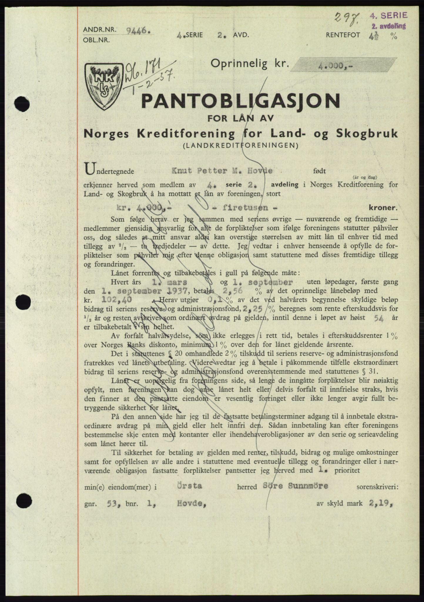 Søre Sunnmøre sorenskriveri, AV/SAT-A-4122/1/2/2C/L0062: Mortgage book no. 56, 1936-1937, Diary no: : 171/1937